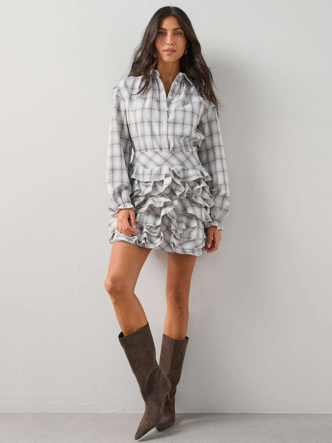 The Very Collection Ruffle Checked Skirt Co-Ord - Blue