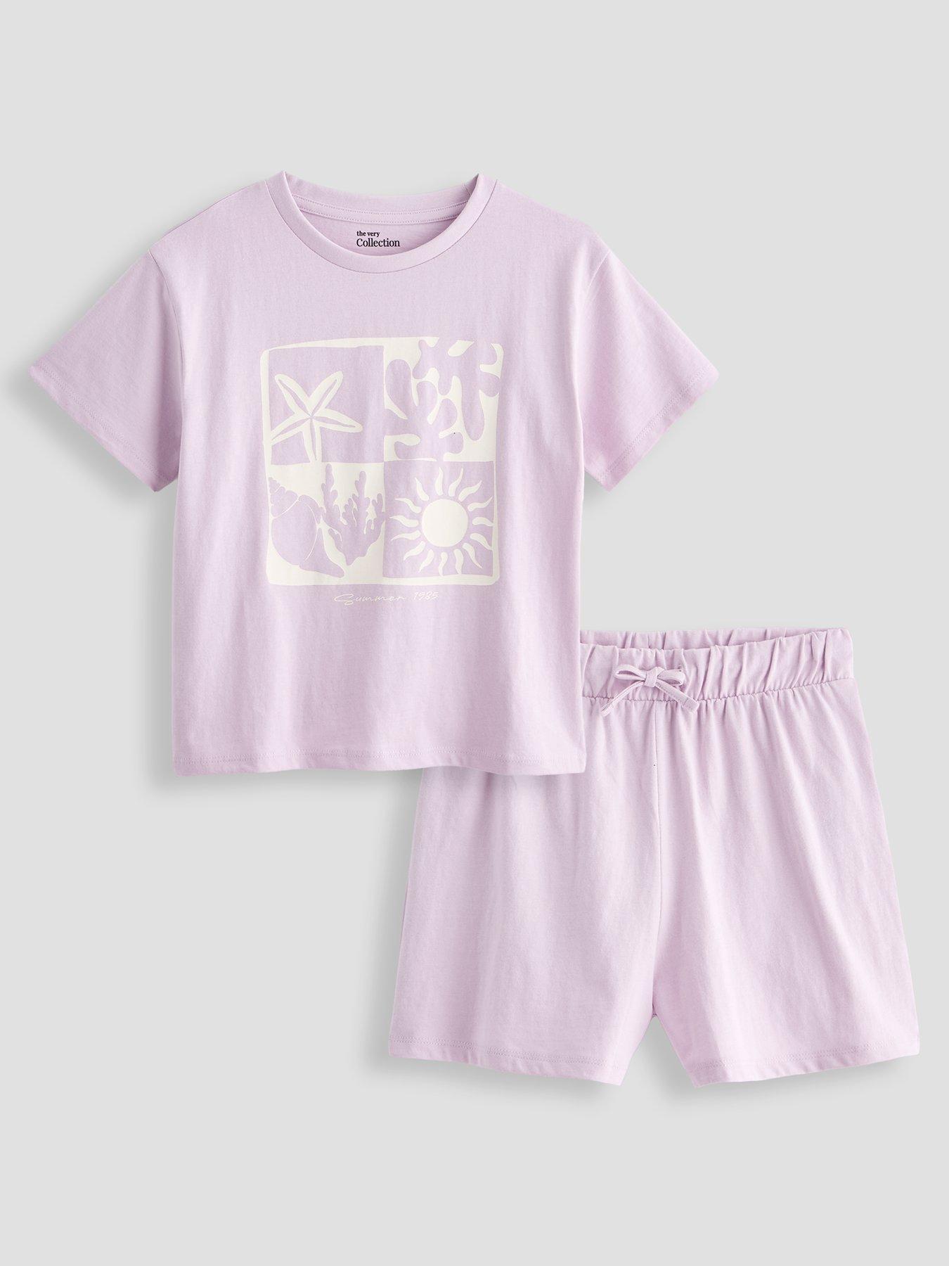 The Very Collection Girls Short Sleeve T-Shirt Top And Shorts Set - Purple
