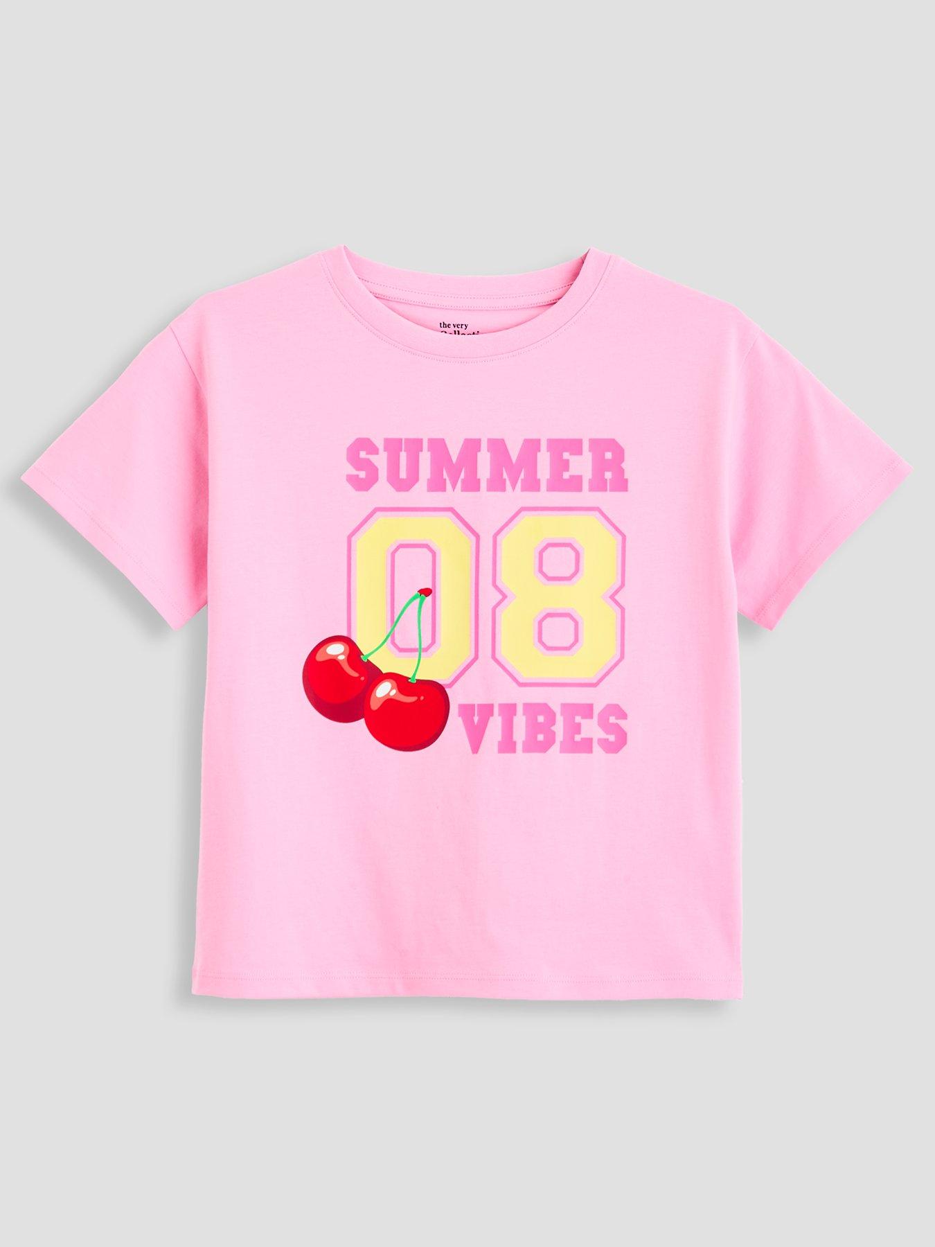 The Very Collection Girls Oversized Cherry Slogan T-shirt - Print