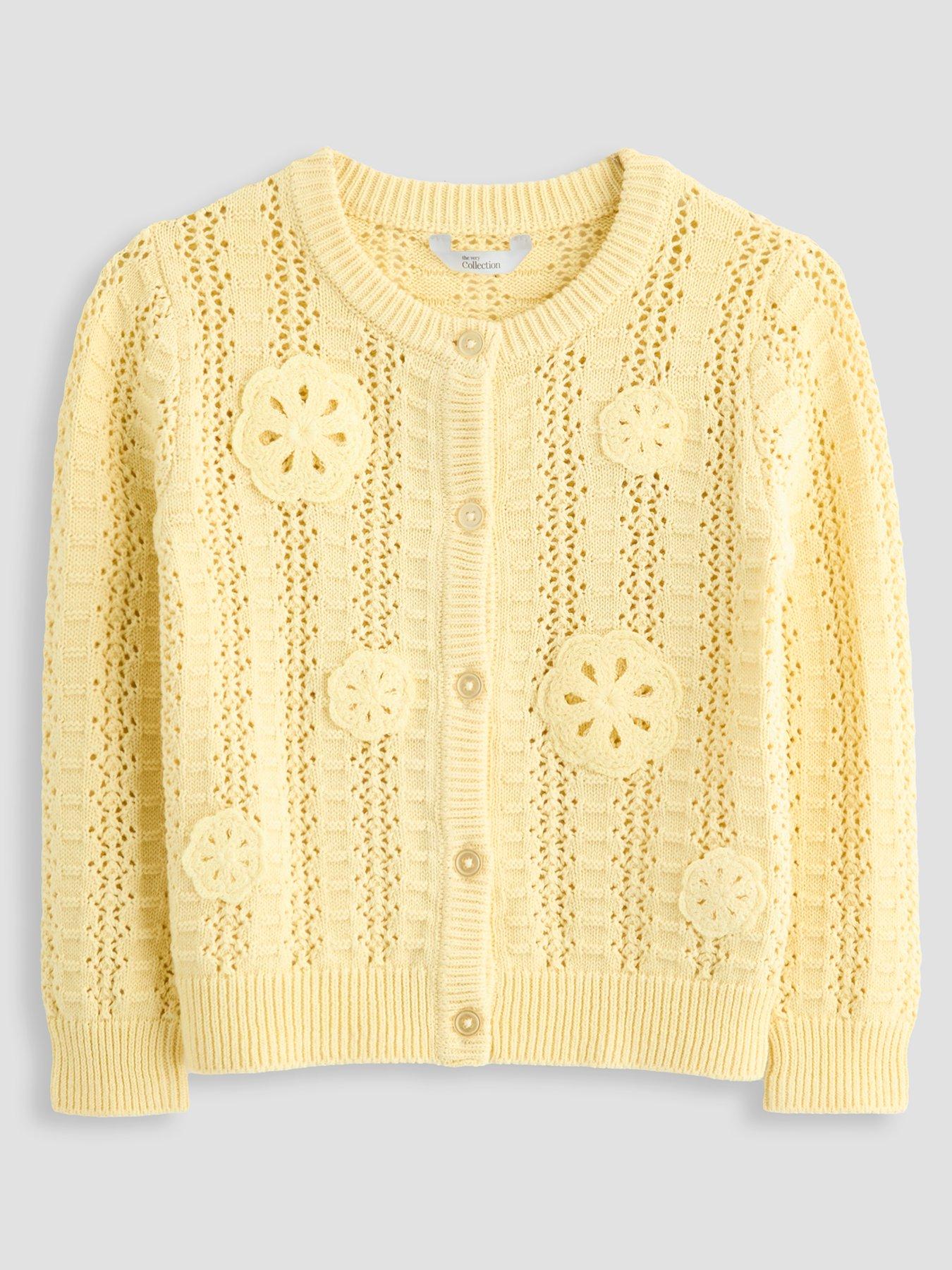 The Very Collection Girls Openwork Crochet Cardigan - Yellow