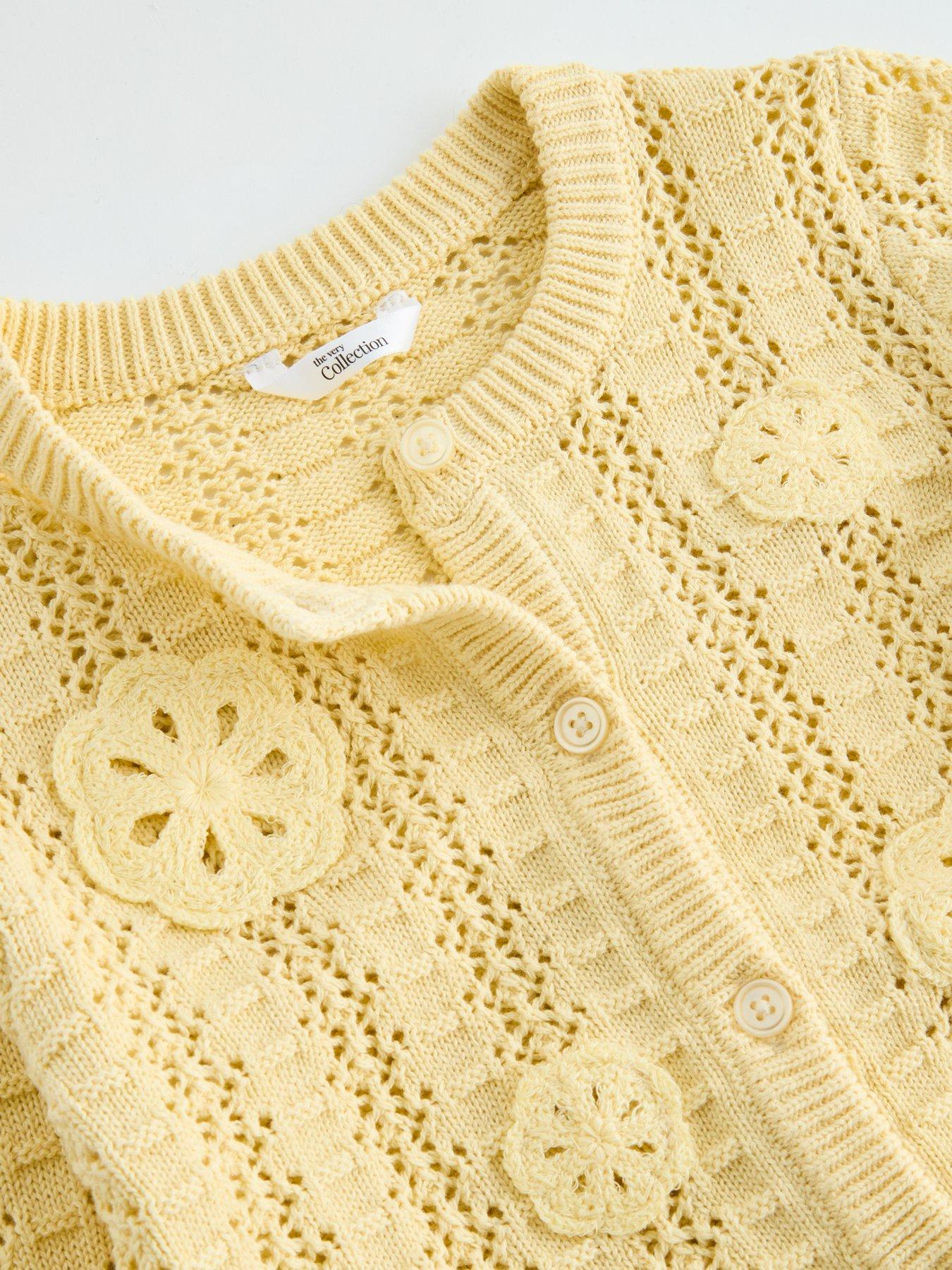 Image 3 of 4 of The Very Collection Girls Openwork Crochet Cardigan - Yellow