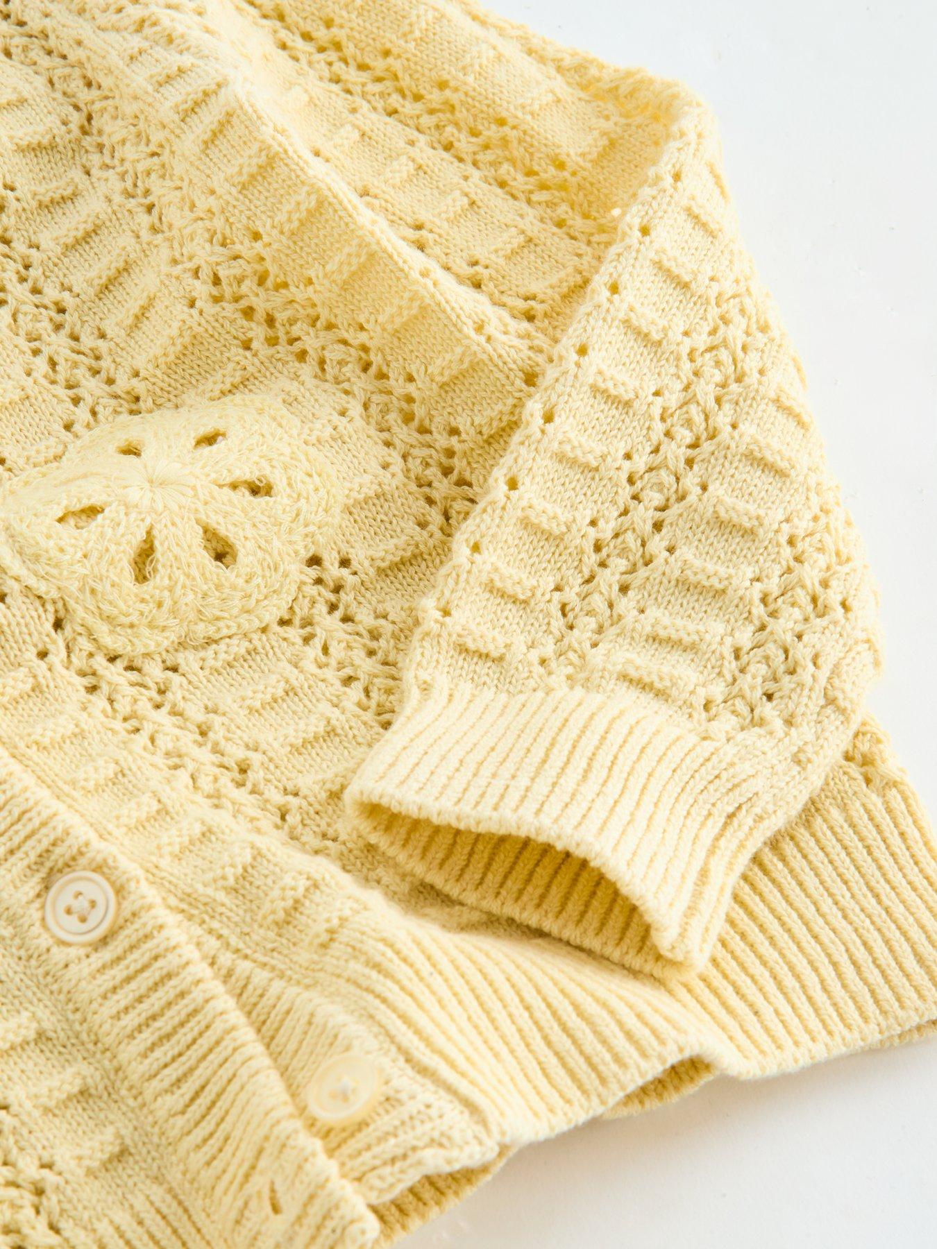 Image 4 of 4 of The Very Collection Girls Openwork Crochet Cardigan - Yellow