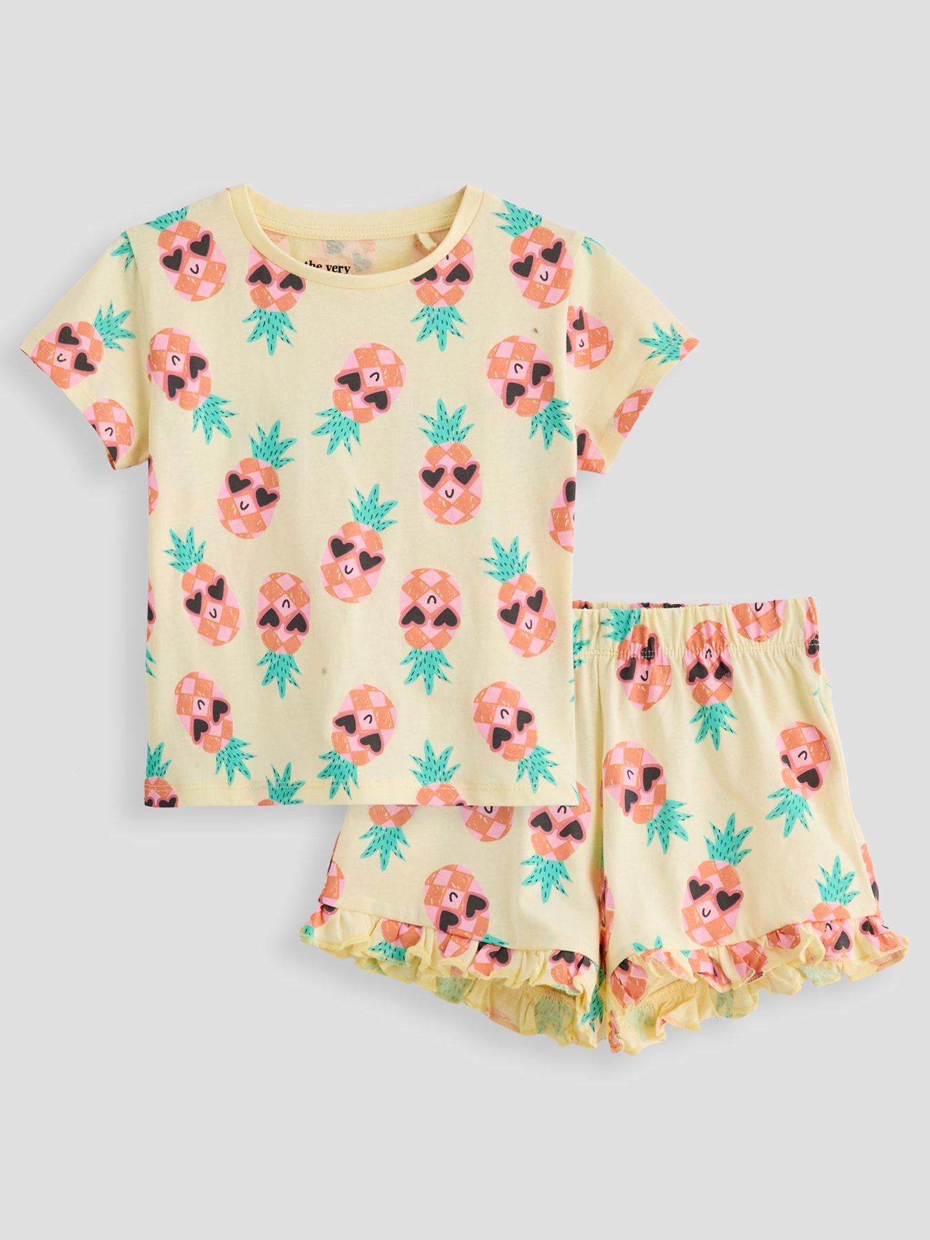 The Very Collection Girls Pineapple Print Shortie Pyjamas - Yellow
