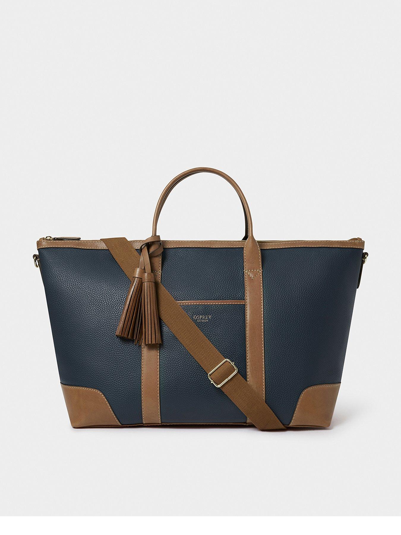 Osprey London The Savanna Leather Weekender Bag - Navy/brown