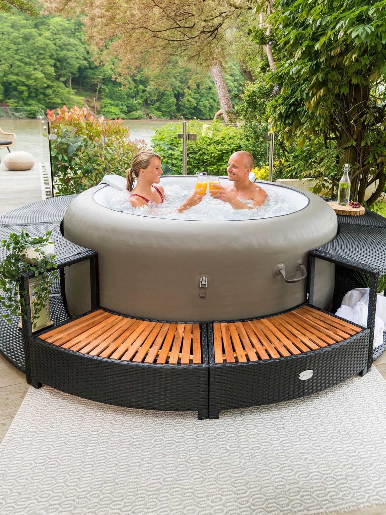 Image 1 of 7 of Lay-Z-Spa Round Rattan Hot Tub Surround with Storage 180cm, Black
