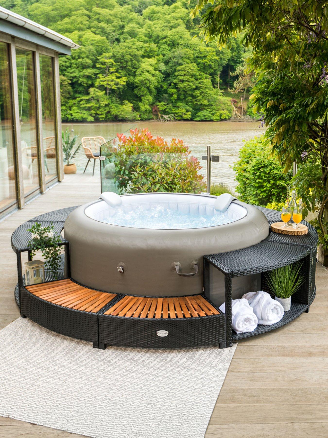Image 1 of 7 of Lay-Z-Spa Round Rattan Hot Tub Surround with Storage 200cm, Black