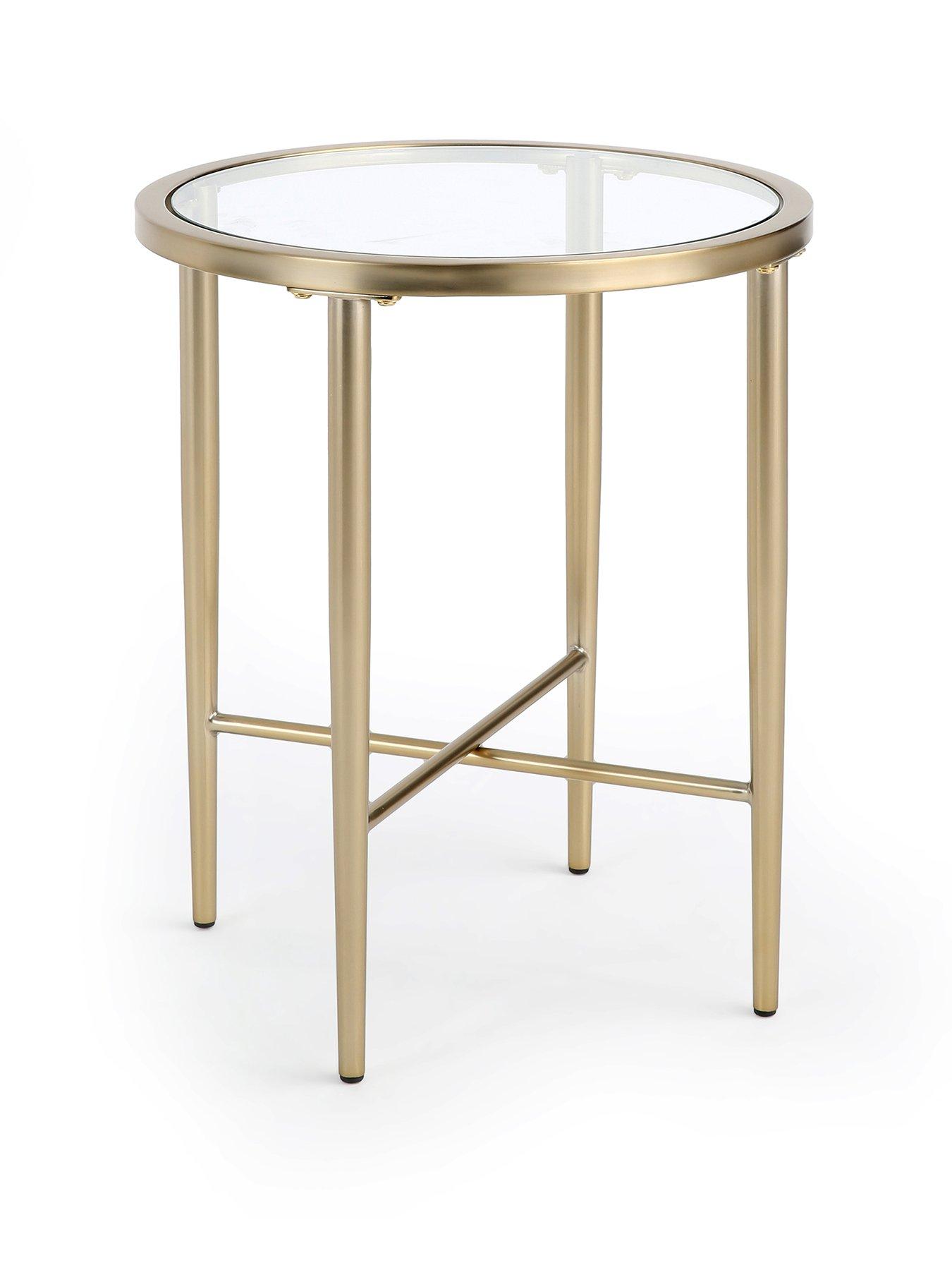 Image 2 of 6 of The Very Collection Link Glass Top Round&nbsp;Side Table - Brass