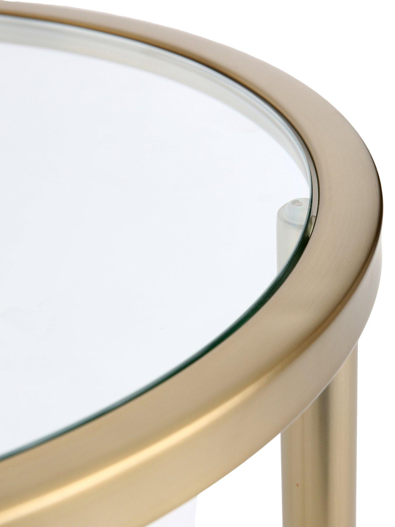 Image 4 of 6 of The Very Collection Link Glass Top Round&nbsp;Side Table - Brass