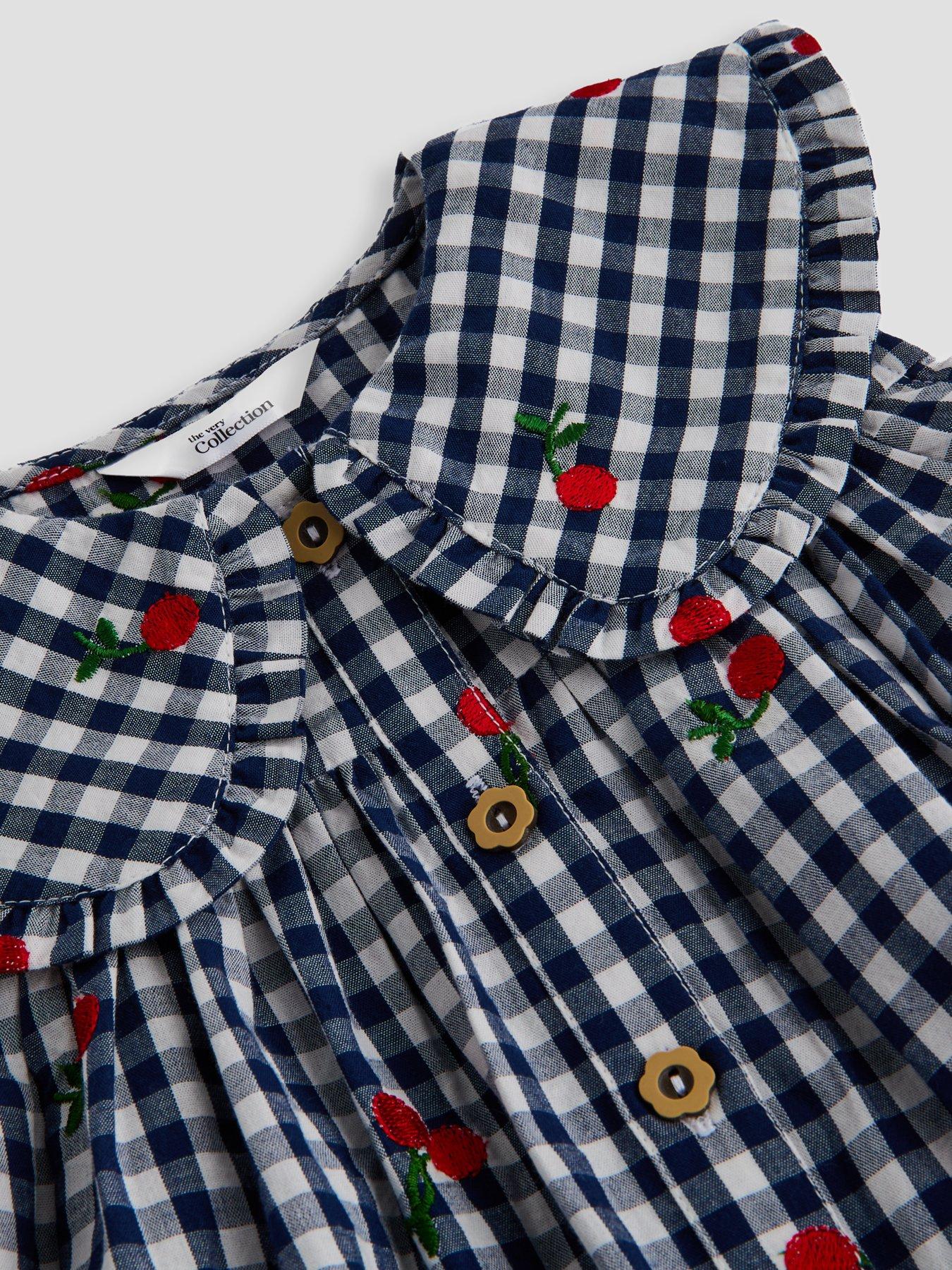 Image 4 of 5 of The Very Collection Girls Collar Gingham Button Through Dress - White/Navy