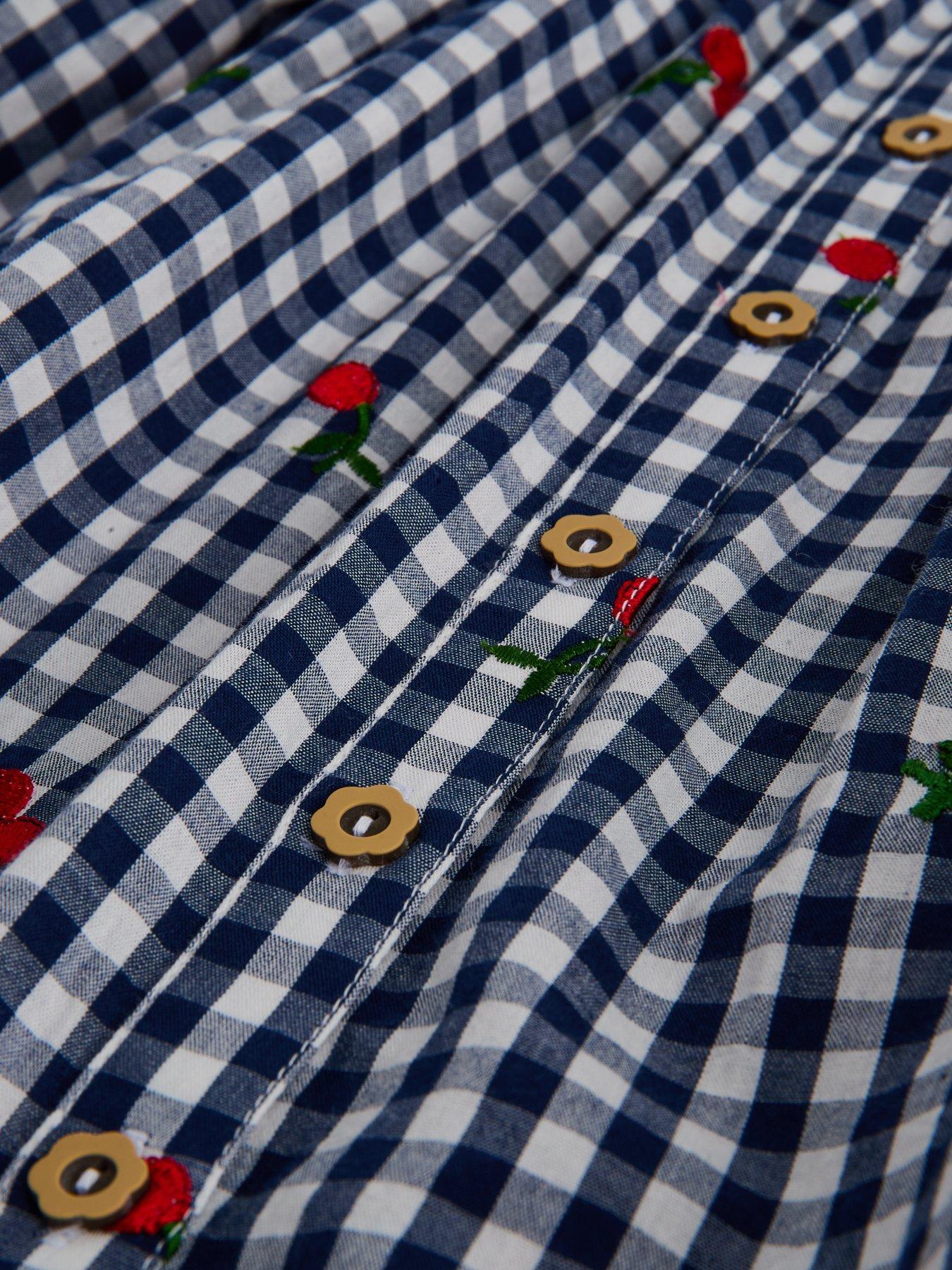 Image 5 of 5 of The Very Collection Girls Collar Gingham Button Through Dress - White/Navy