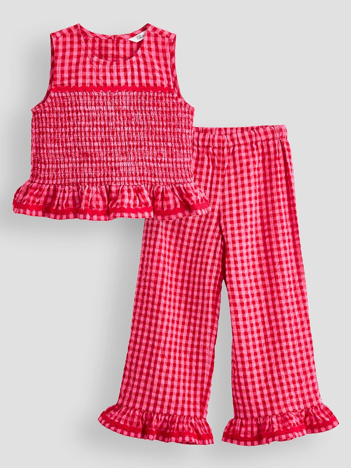 The Very Collection Girls Shirred Woven Outfit - Pink/Red