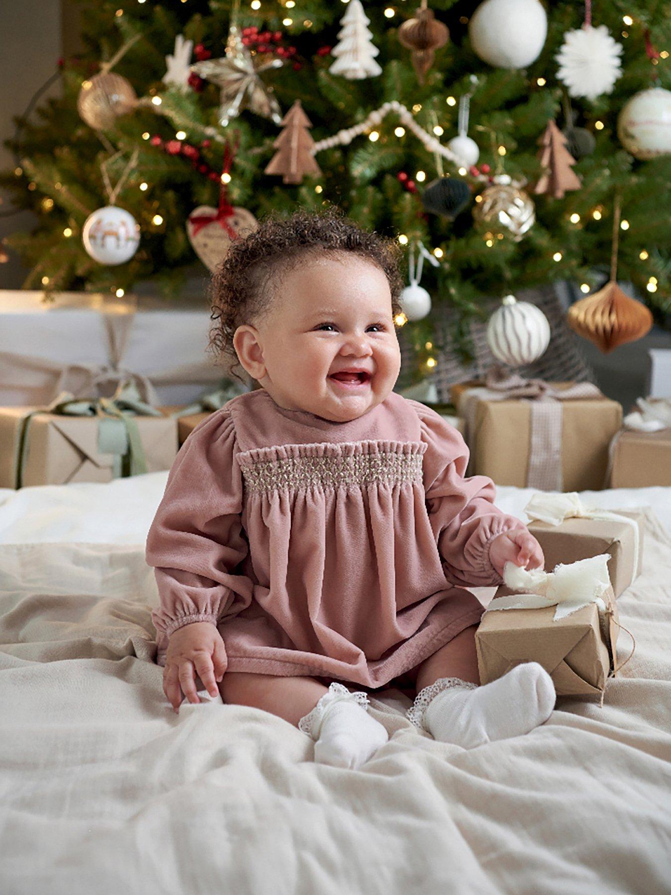 Mamas & Papas Baby Girls 2 Piece Velvet Dress  &  Bloomers Set - Pink