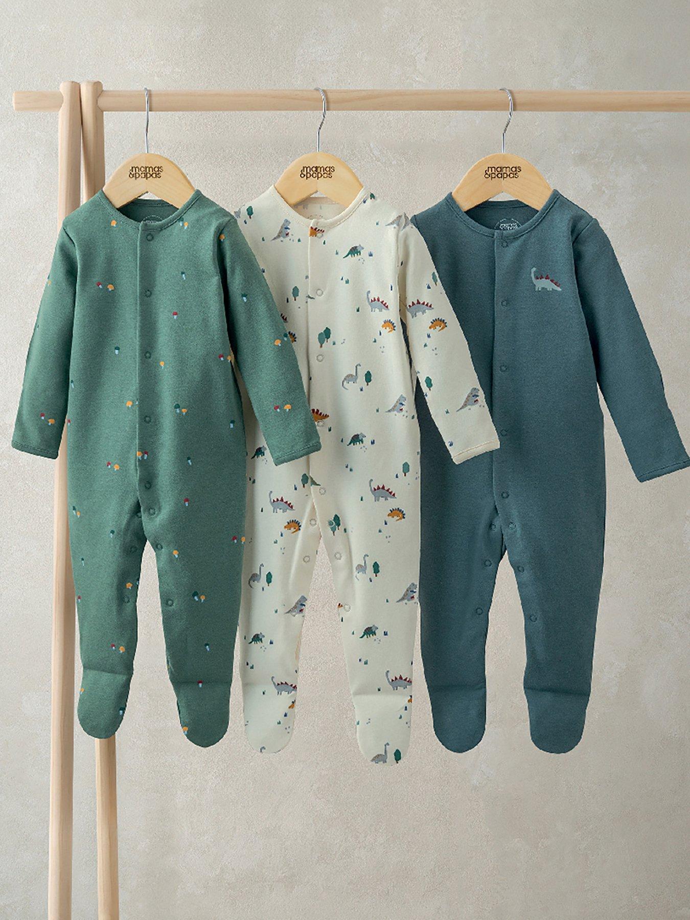 Mamas & Papas Baby Boys 3 Pack Dinosaurs Sleepsuits - Multi