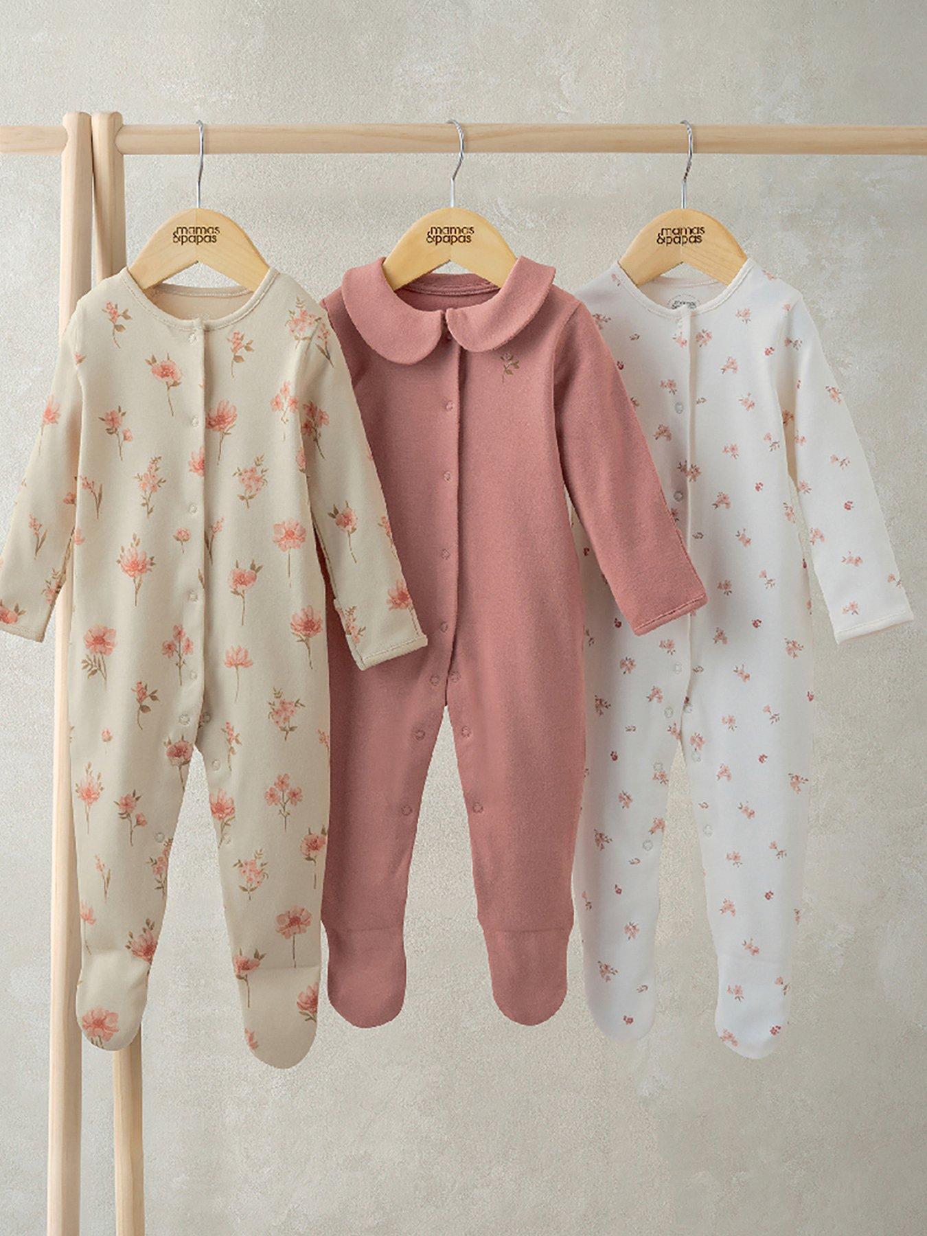 Mamas Papas Baby Girls Pack Dusky Floral Sleepsuits Pink Very