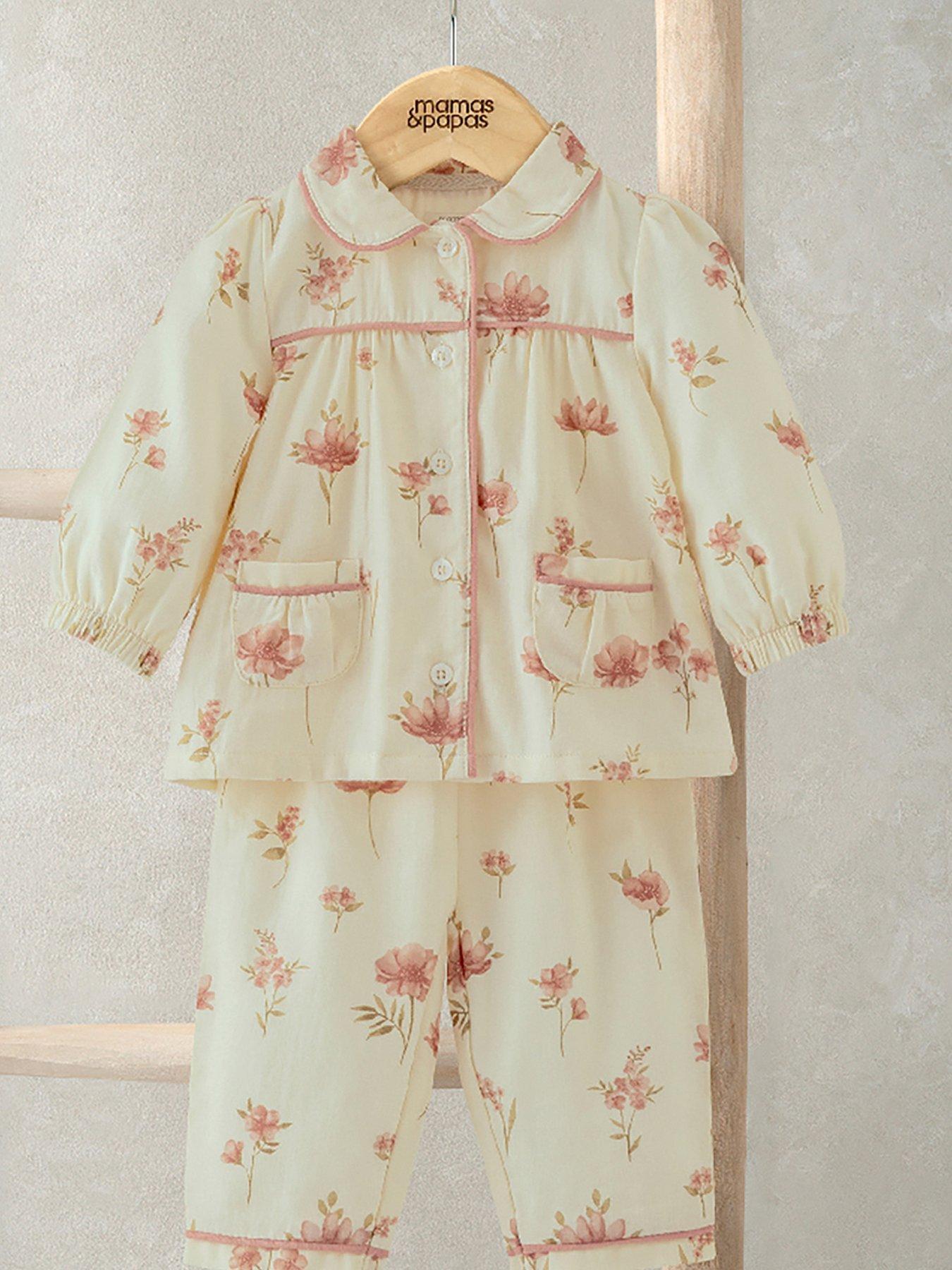 Mamas & Papas Baby Girls Floral Print Woven Pyjamas - Cream