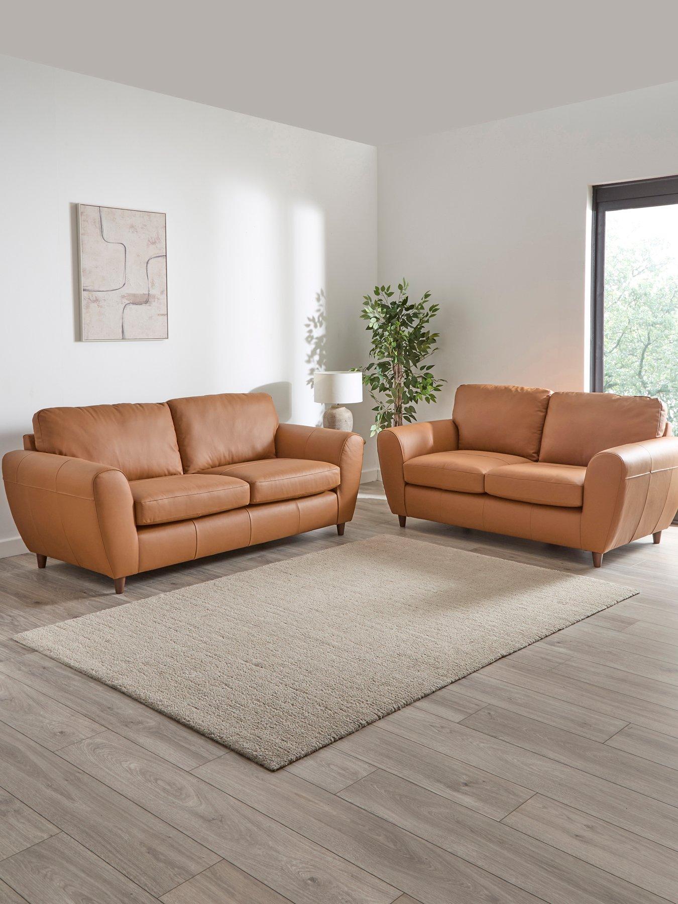 Image 1 of 7 of The Very Collection Shay 3 + 2 Seater Leather Sofa Set (Buy &amp; SAVE!) - FSC&reg; Certified
