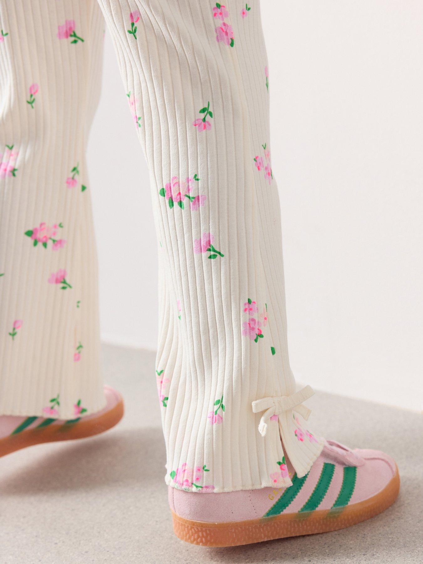 Image 4 of 7 of The Very Collection Girls Rib Frill Top With Bow Legging Outfit - Floral Print