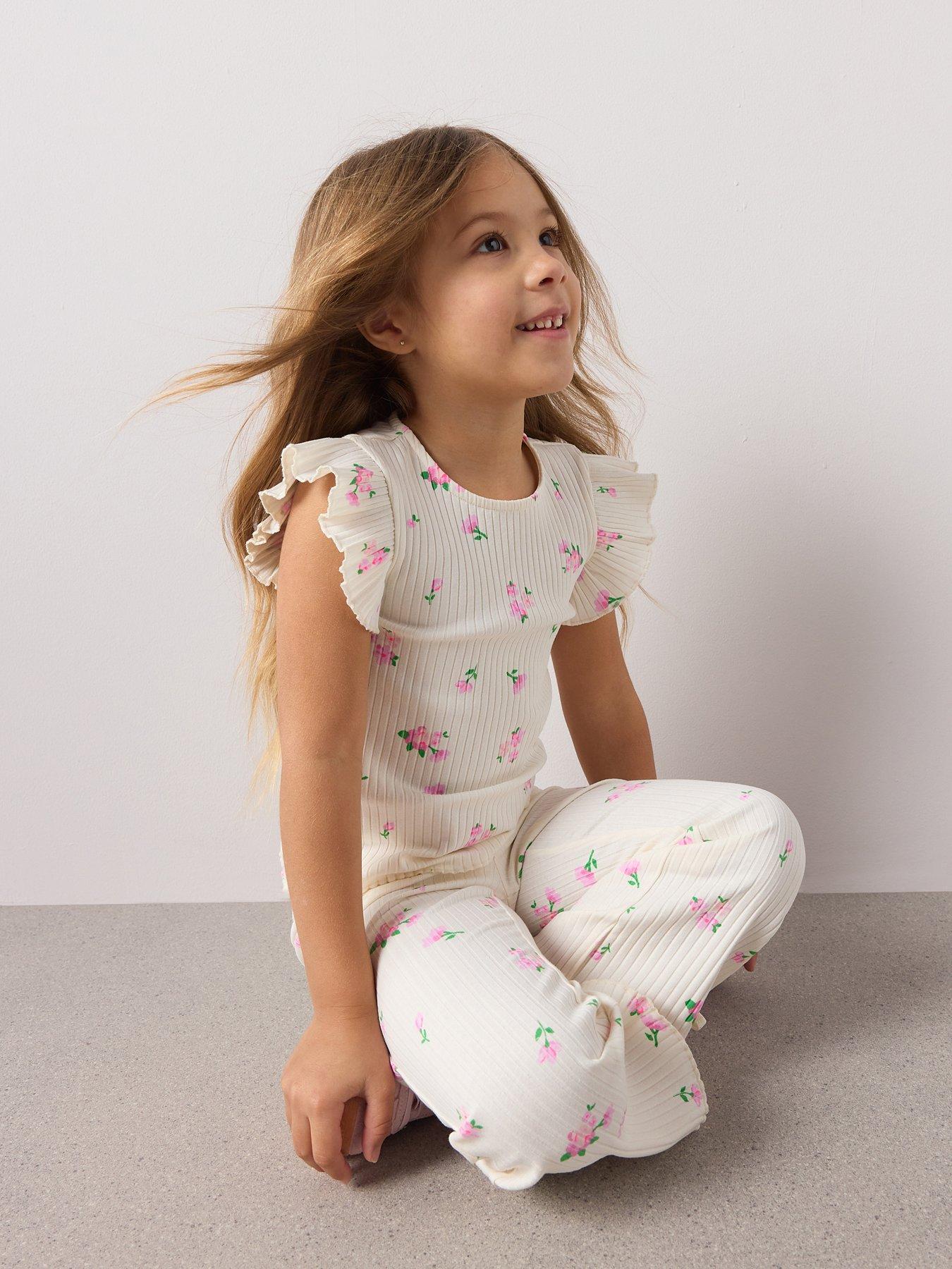 Image 5 of 7 of The Very Collection Girls Rib Frill Top With Bow Legging Outfit - Floral Print