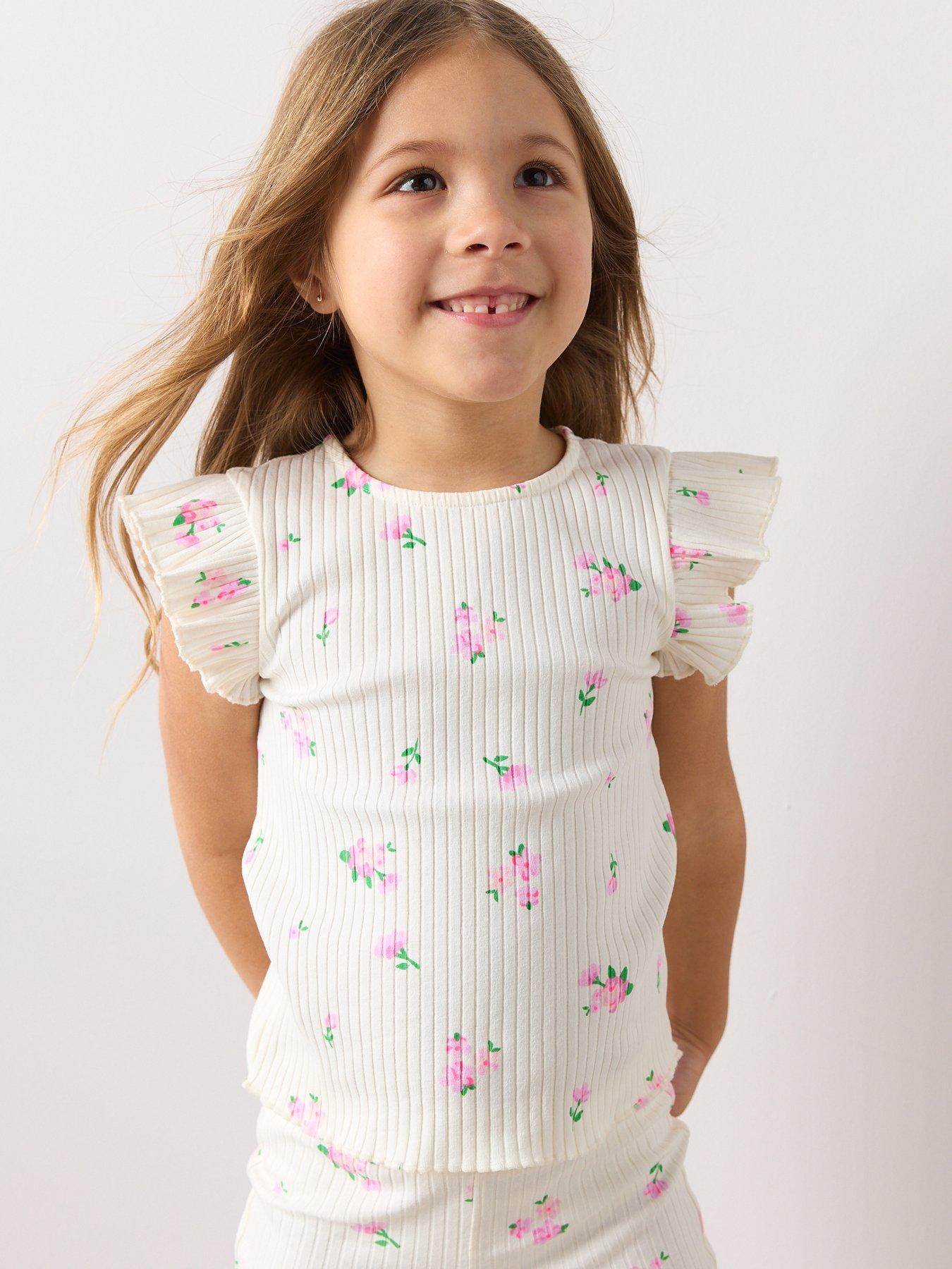 Image 6 of 7 of The Very Collection Girls Rib Frill Top With Bow Legging Outfit - Floral Print