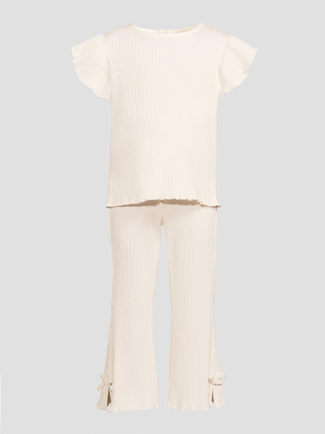 Image 7 of 7 of The Very Collection Girls Rib Frill Top With Bow Legging Outfit - Floral Print