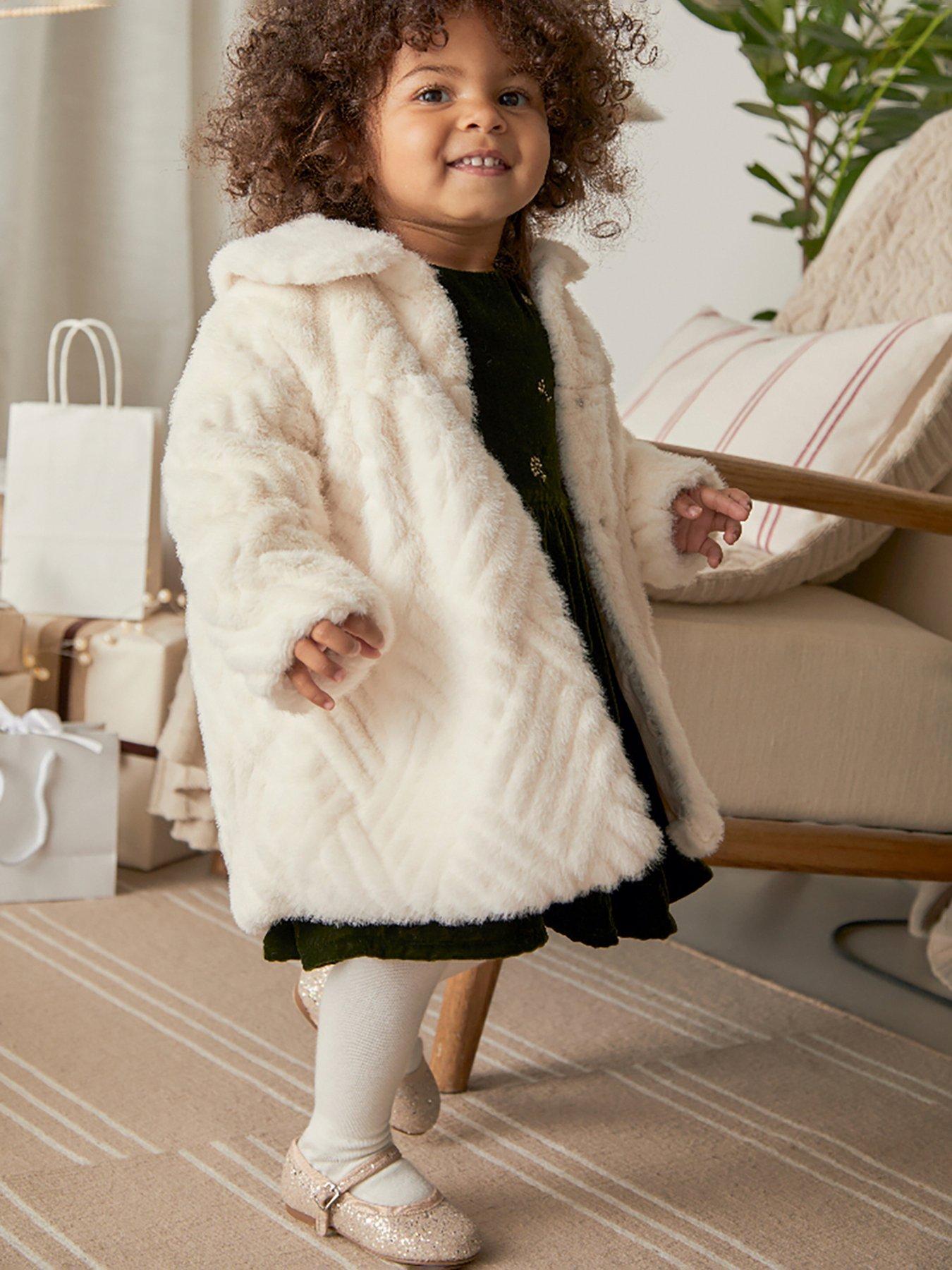 Mamas Papas Baby Girls Faux Fur Coat Cream Very