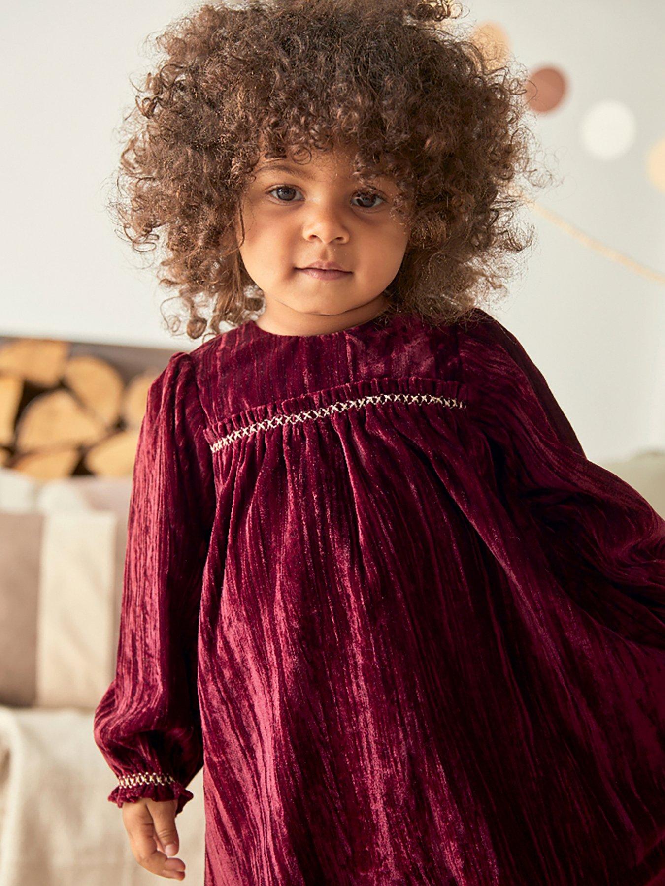 Mamas & Papas Baby Girls Crinkle Velvet Dress - Pink