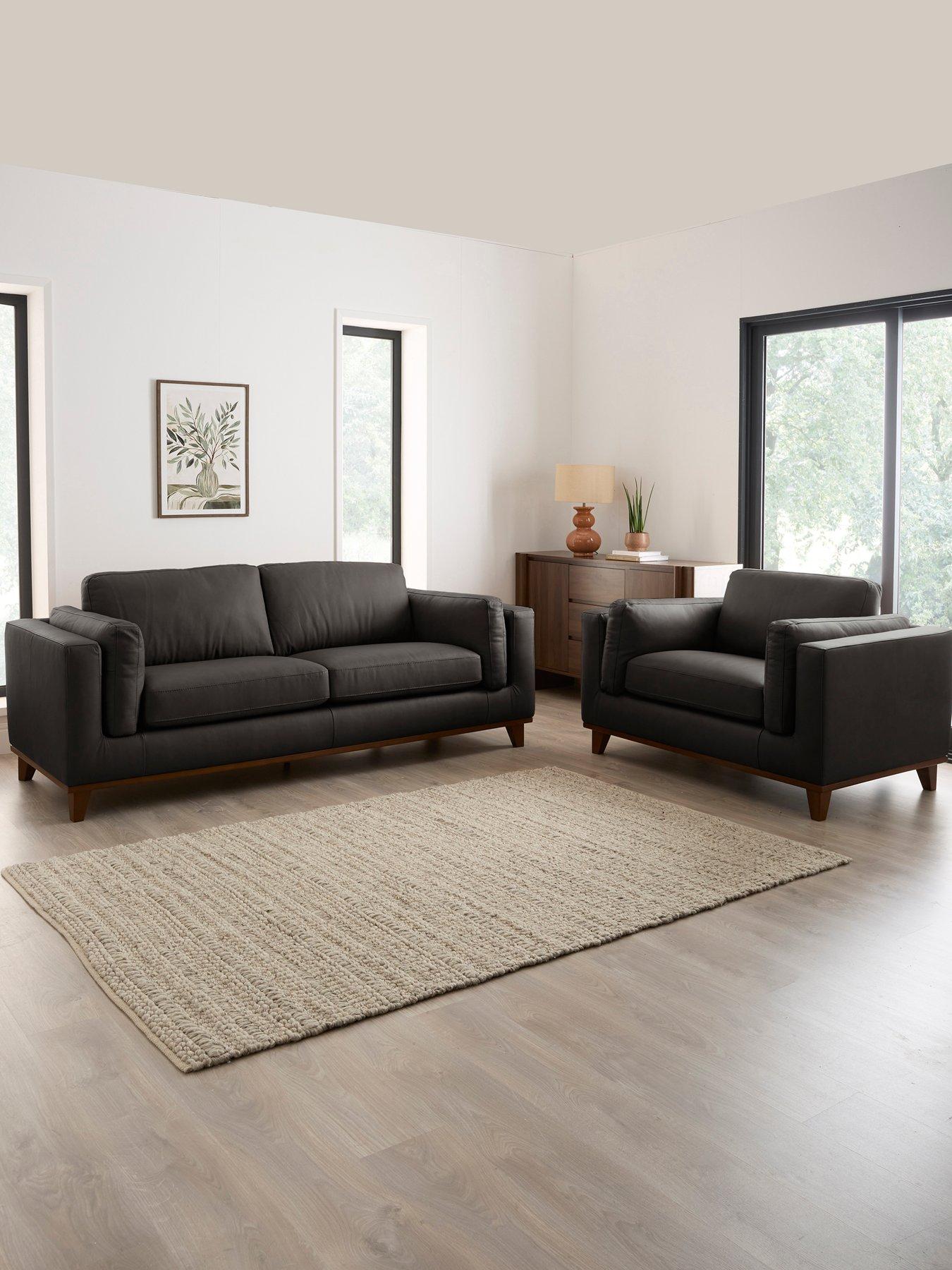 The Very Collection Chiswick 3 Seater Leather Sofa + Snuggle Chair Set - FSC® Certified