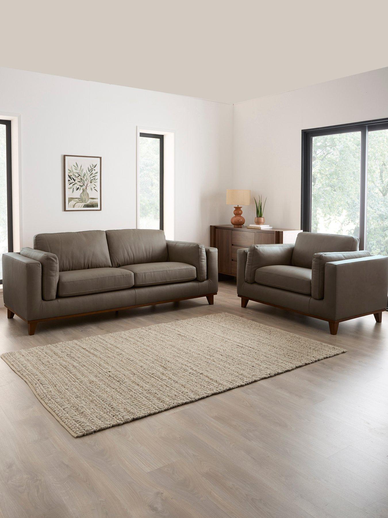 The Very Collection Chiswick 3 Seater Leather Sofa + Snuggle Chair Set