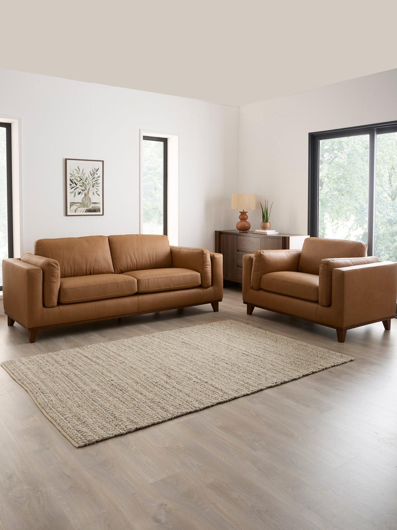 The Very Collection Chiswick 3 Seater Leather Sofa + Snuggle Chair Set