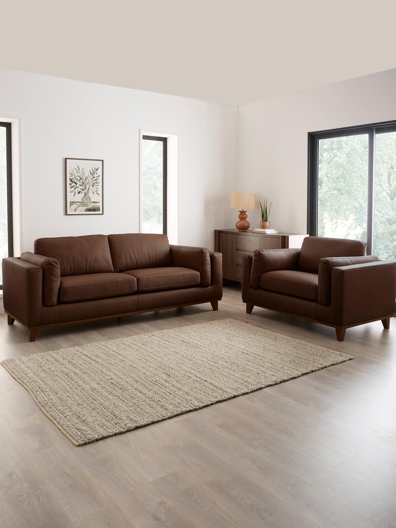 The Very Collection Chiswick 3 Seater Leather Sofa + Snuggle Chair Set - FSC® Certified
