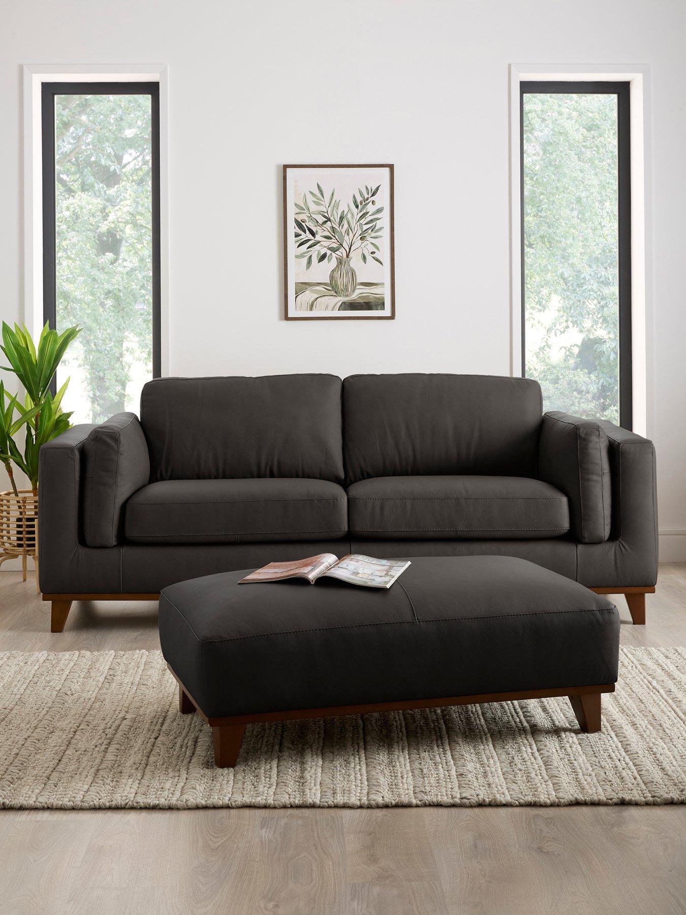 The Very Collection Chiswick 3 Seater Leather Sofa + Footstool Set - FSC® Certified