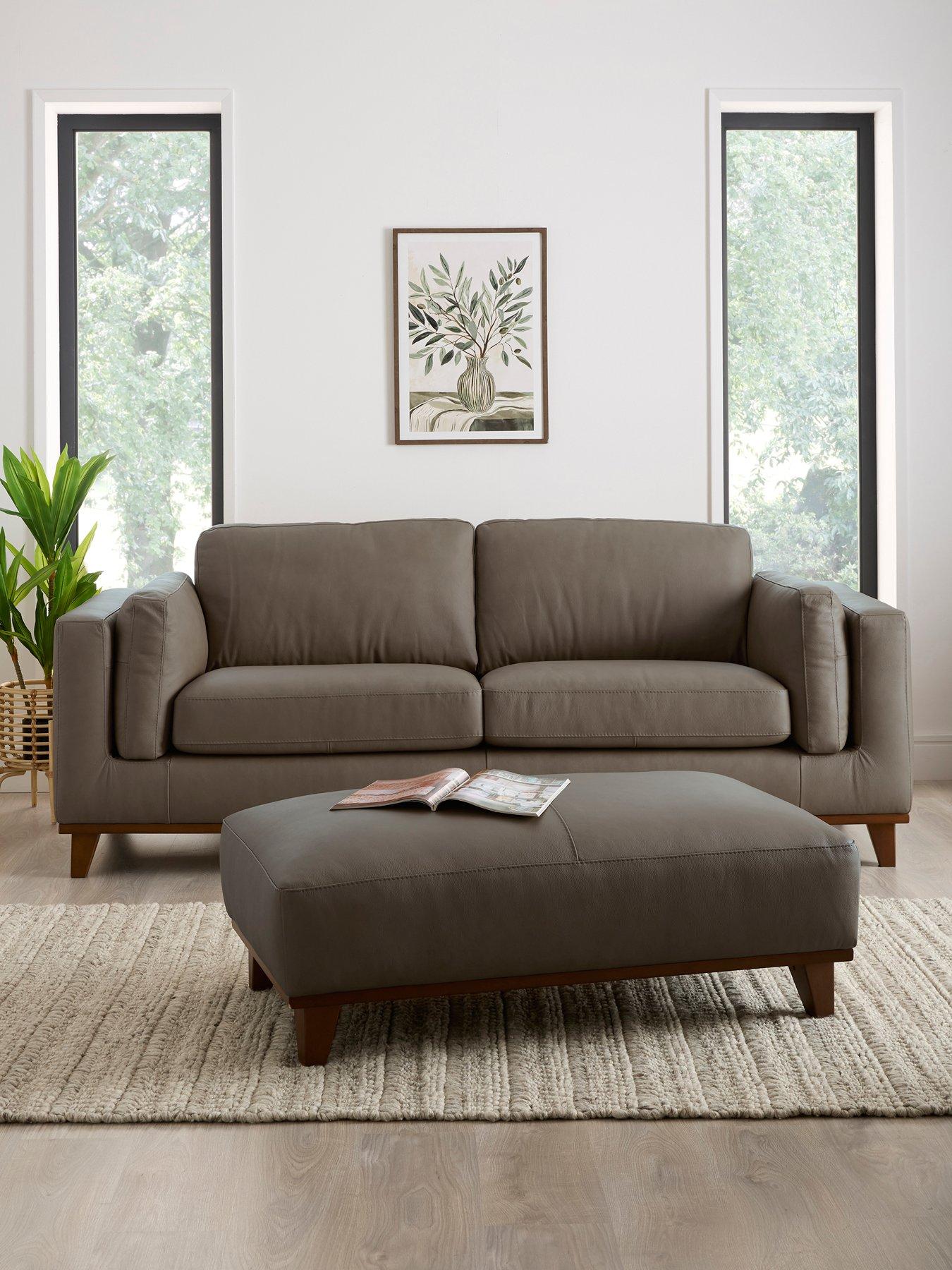 The Very Collection Chiswick 3 Seater Leather Sofa + Footstool Set