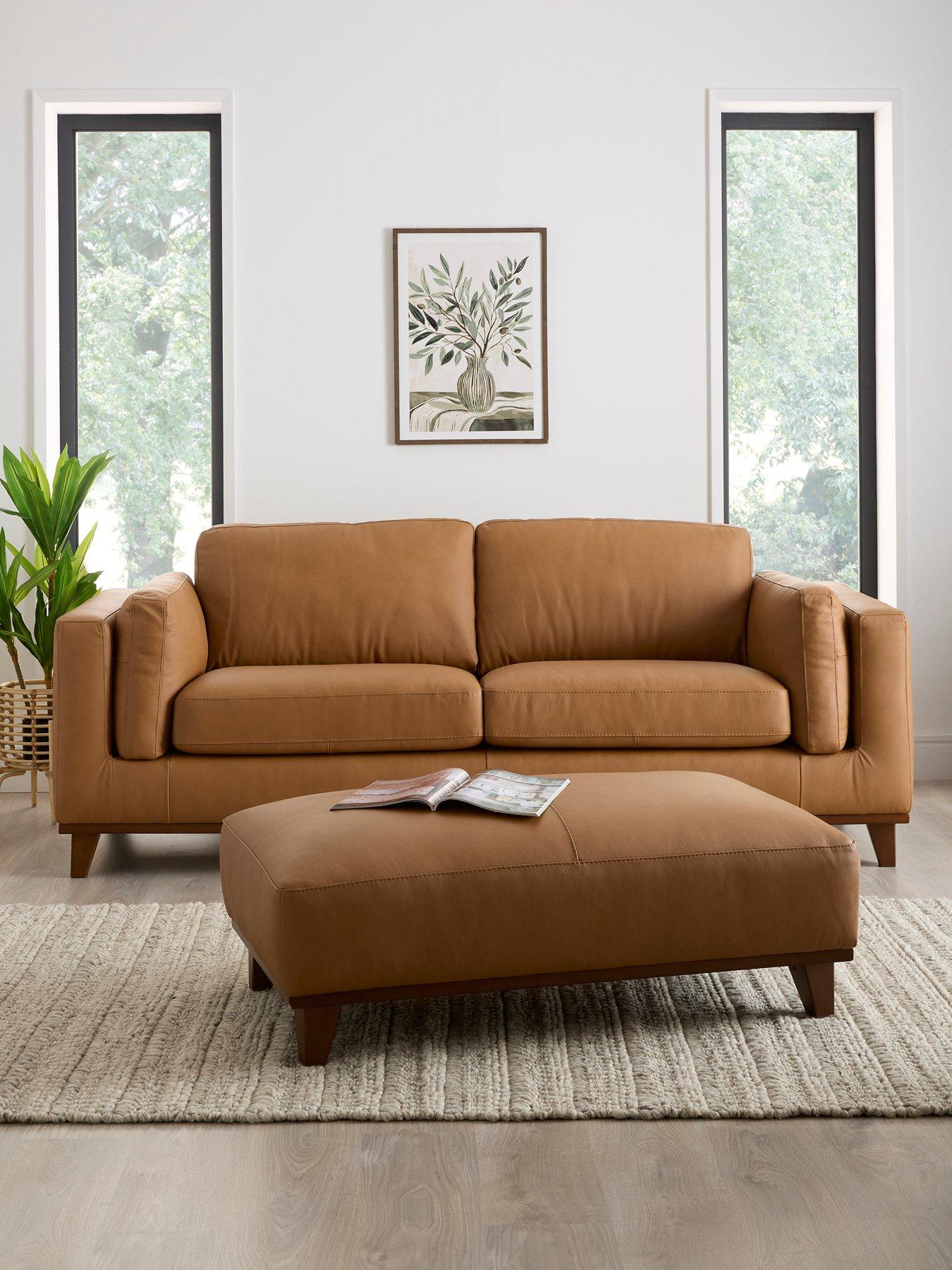The Very Collection Chiswick 3 Seater Leather Sofa + Footstool Set
