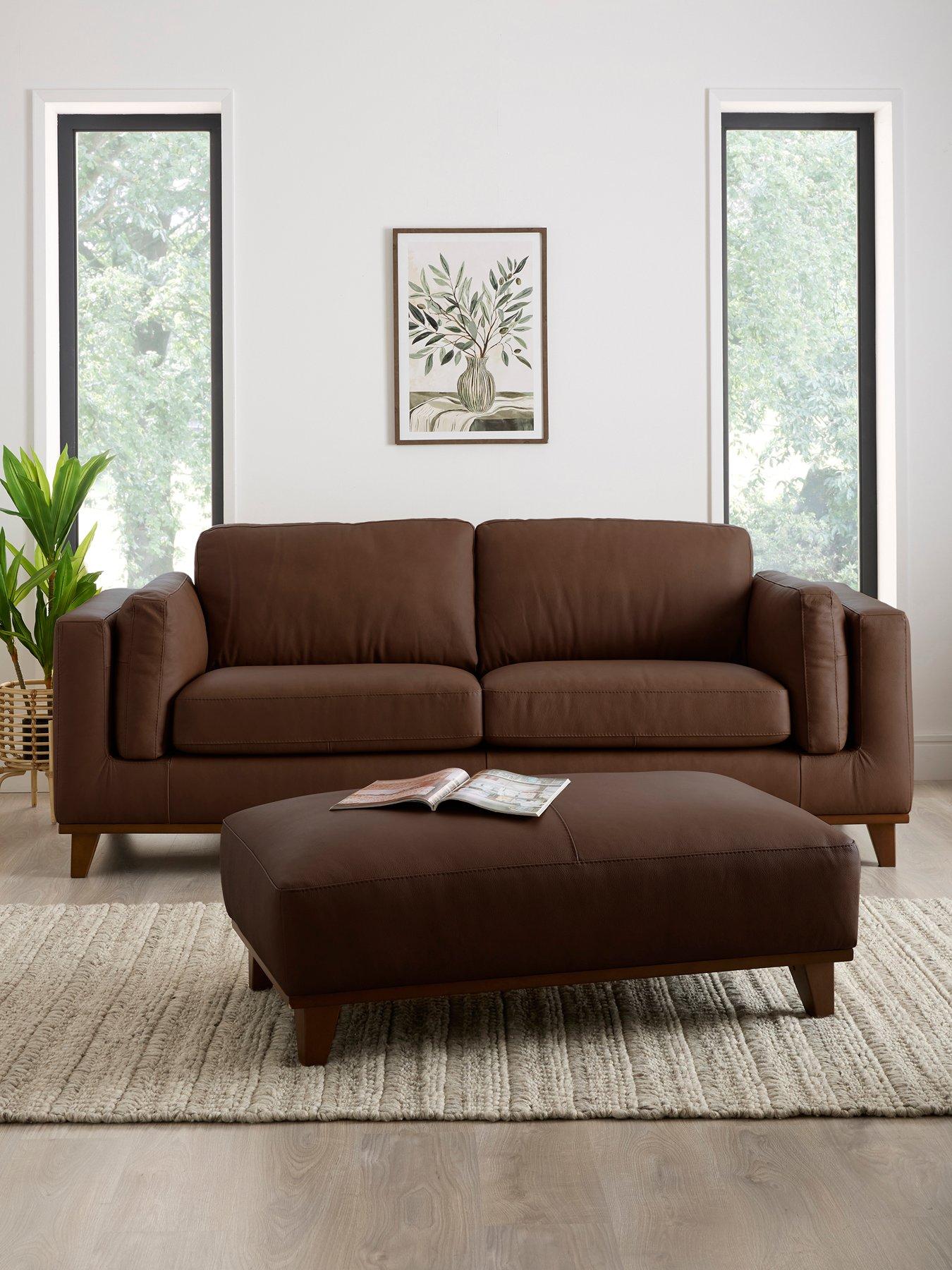 The Very Collection Chiswick 3 Seater Leather Sofa + Footstool Set