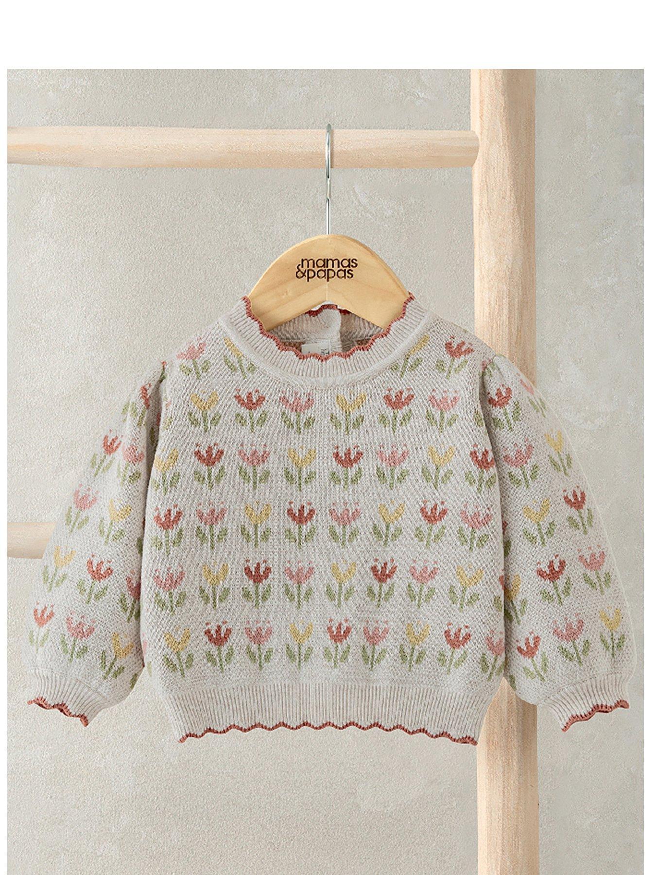 Mamas & Papas Baby Girls Flower Bed Knitted Jumper - Beige