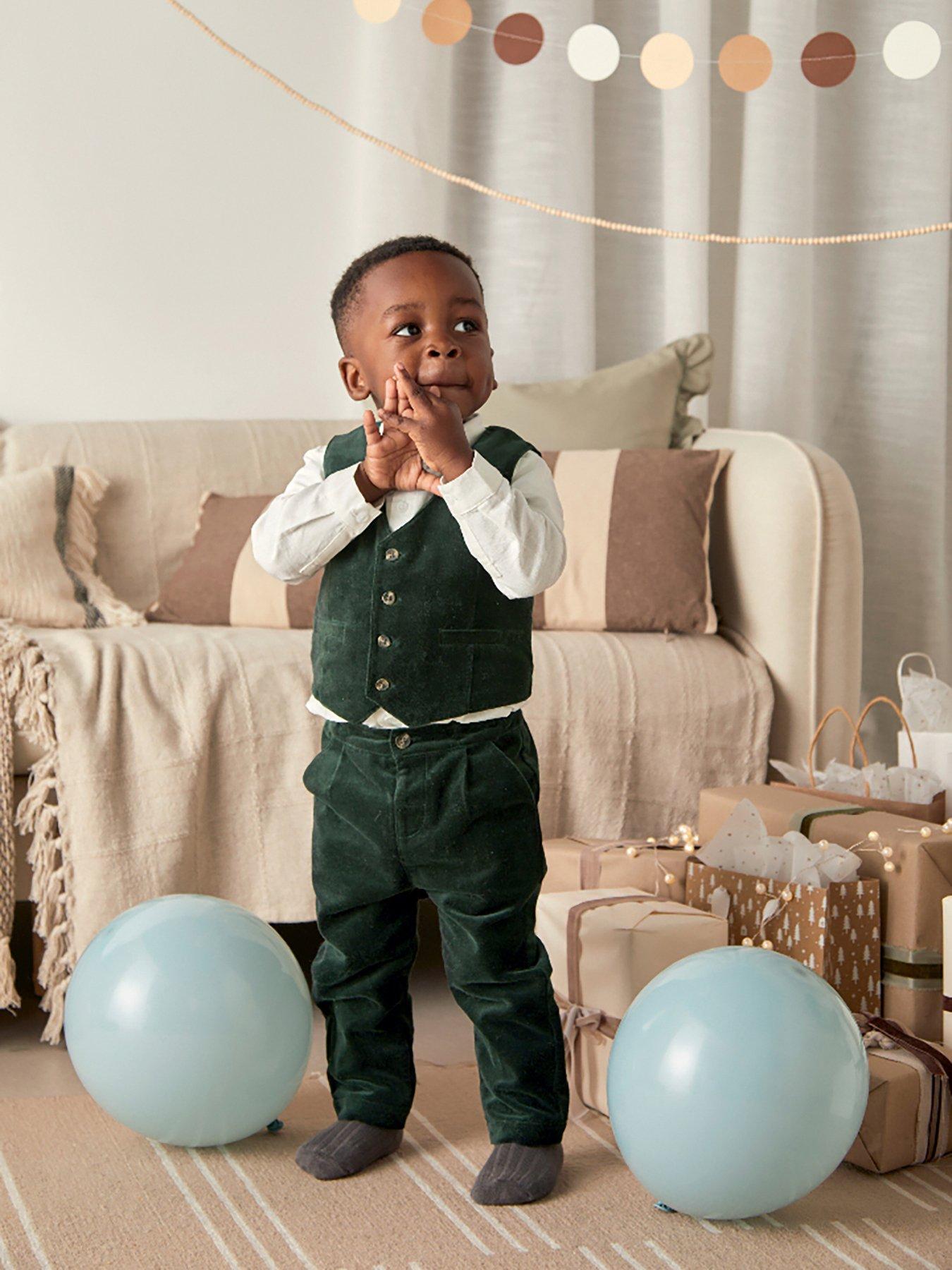 Mamas & Papas Baby Boys 3 Piece Velvet Suit - Green