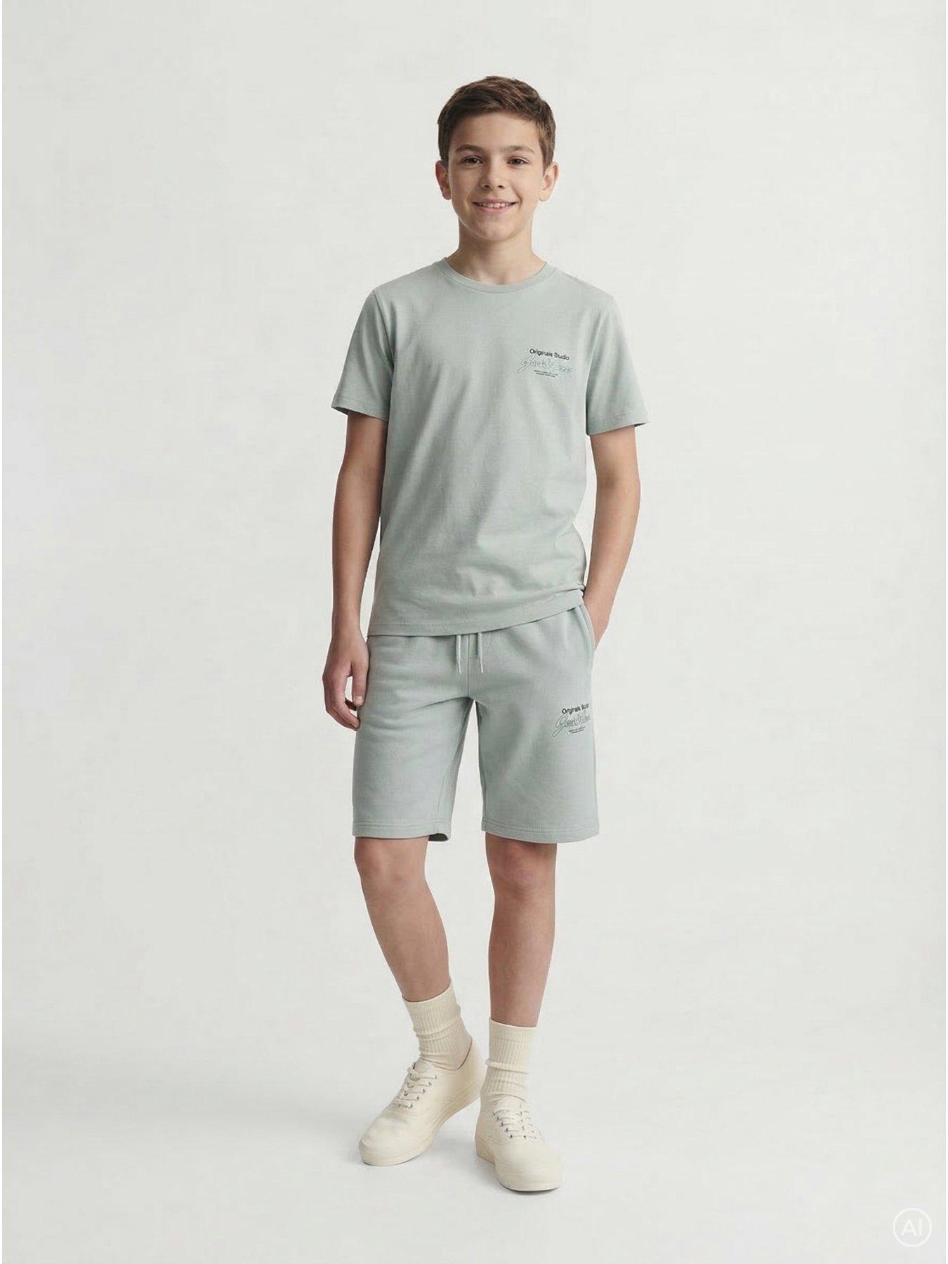 Image 1 of 6 of Jack & Jones Junior Boys Niko T-shirt Shorts Set - Glacier Grey