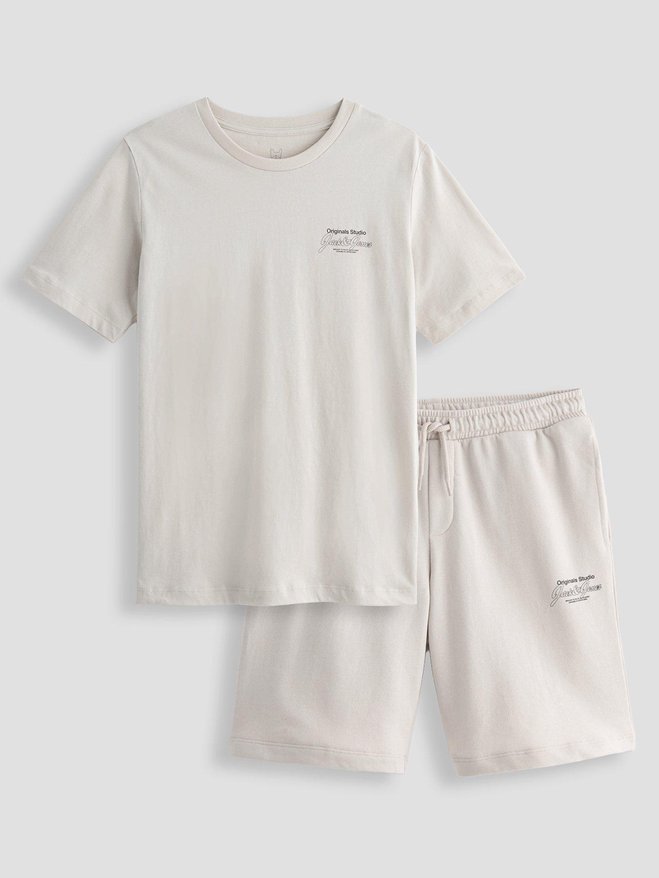 Jack & Jones Junior Boys Niko T-shirt Shorts Set - Glacier Grey