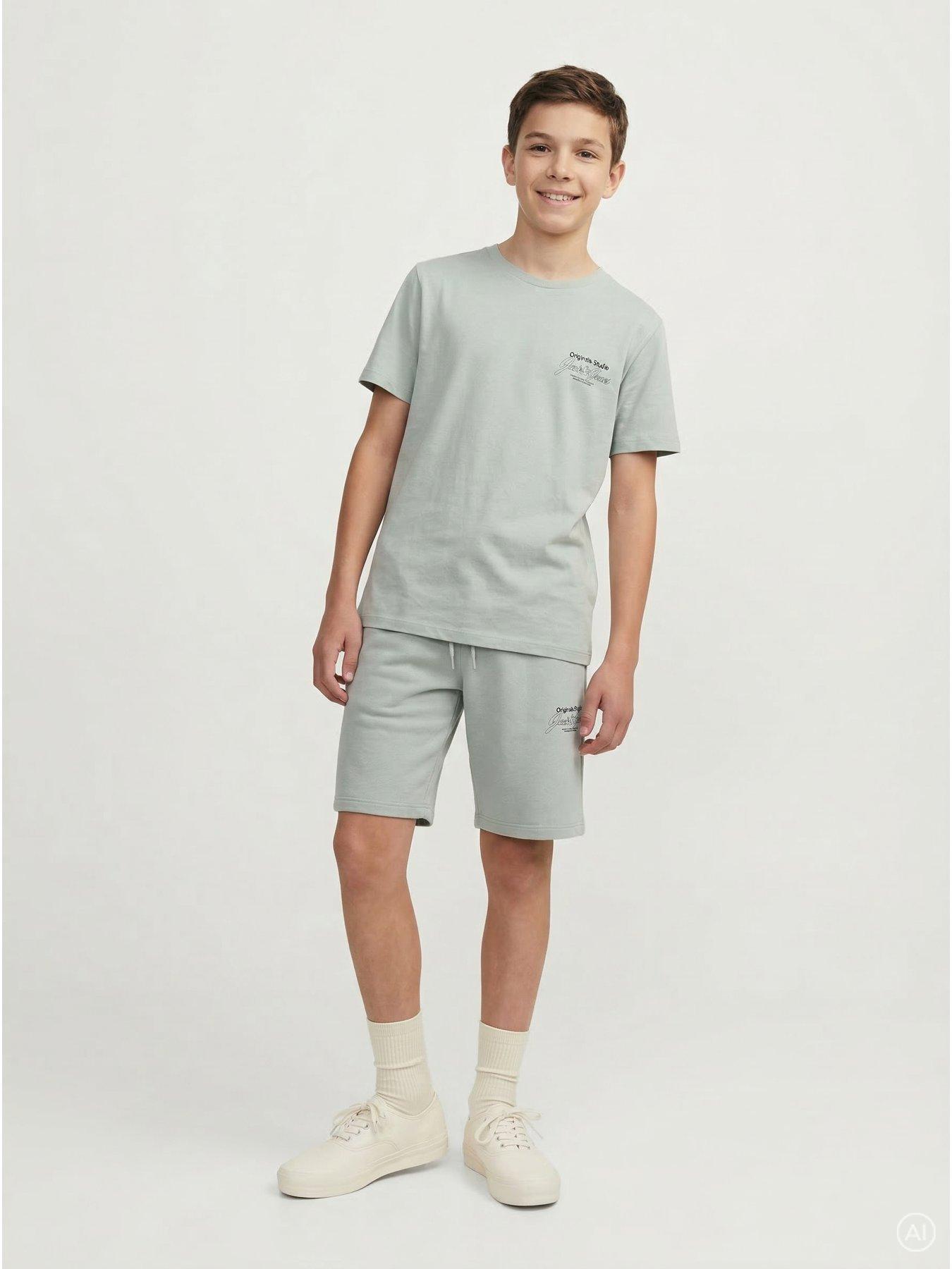 Image 3 of 6 of Jack & Jones Junior Boys Niko T-shirt Shorts Set - Glacier Grey