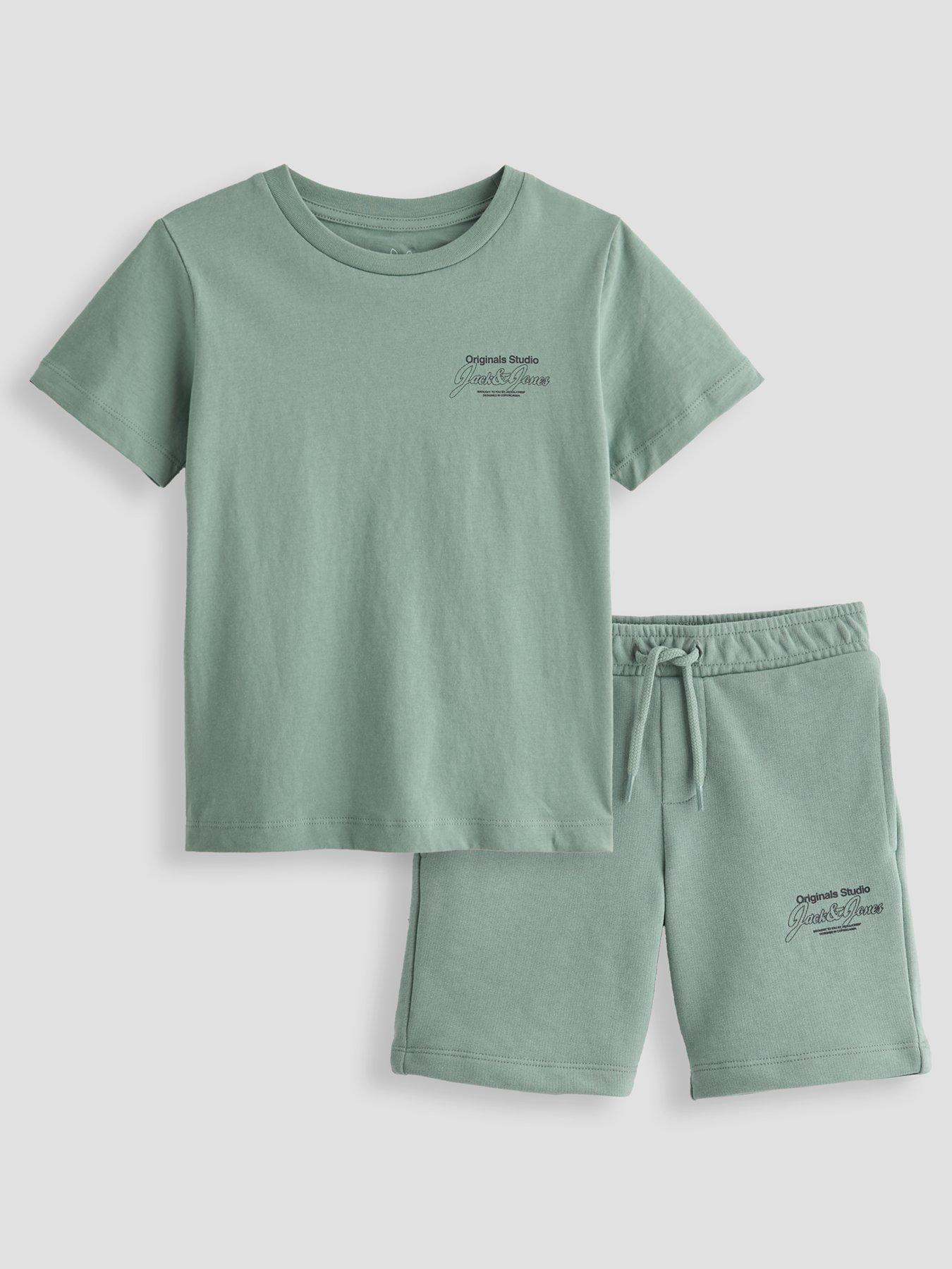 Jack & Jones Mini Younger Boys Niko T-shirt And Shorts Set - Iceberg Green
