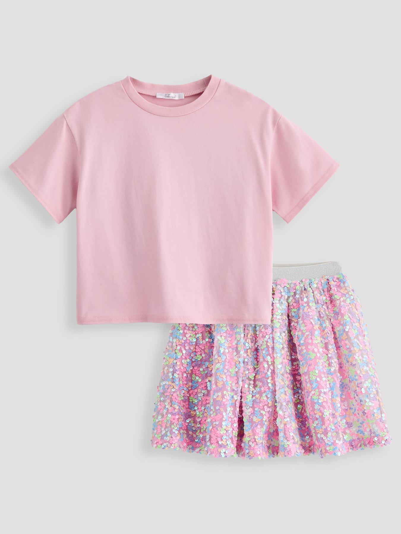 The Very Collection Girls Pastel Sequin Skirt Outfit - Multi