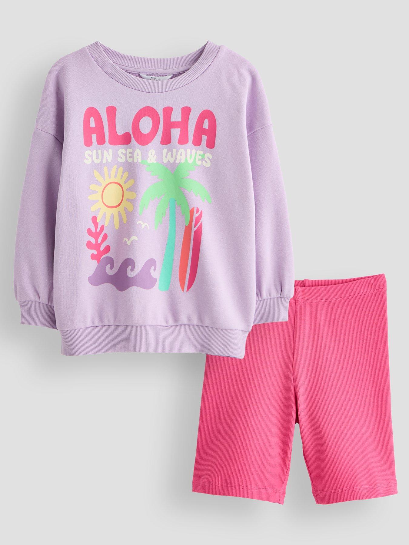 The Very Collection Girls Printed Sweatshirt With Cycling Shorts - Lilac/Pink