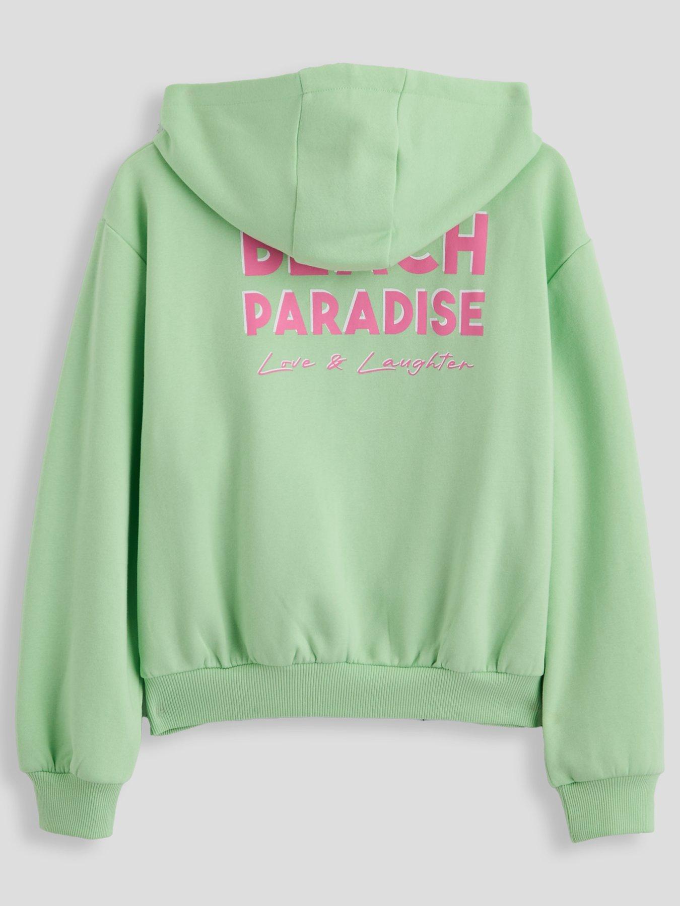 The Very Collection Girls Zip Up Hoodie With Back Slogan - Green