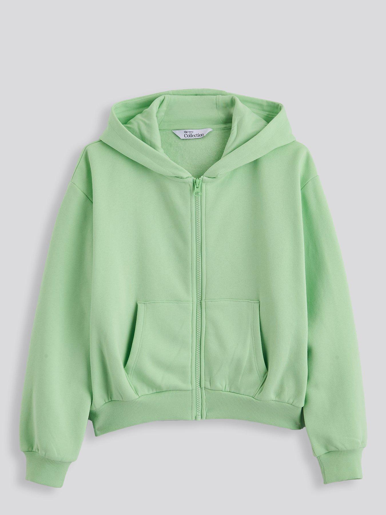 Image 2 of 4 of The Very Collection Girls Zip Up Hoodie With Back Slogan - Green