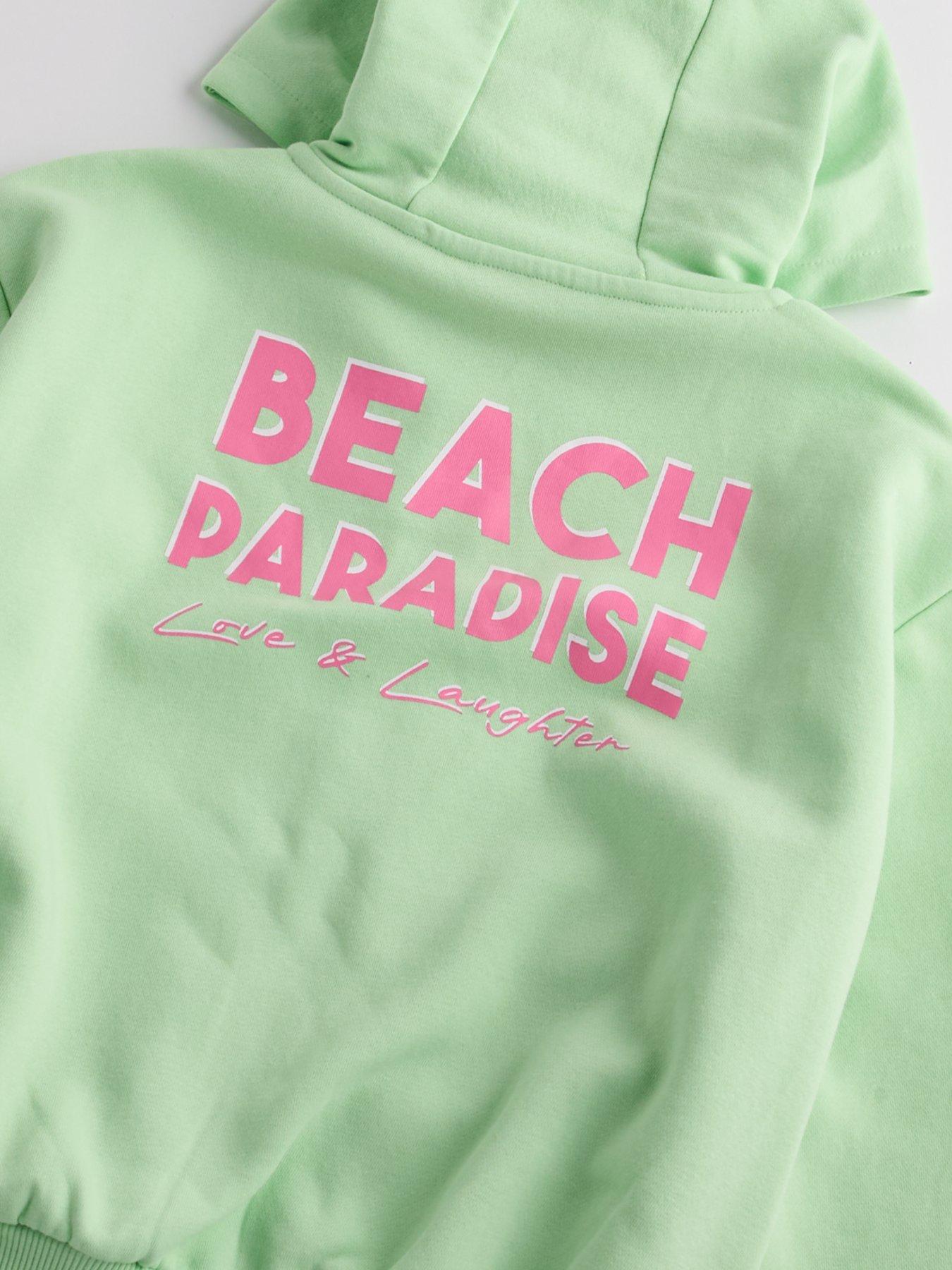 Image 3 of 4 of The Very Collection Girls Zip Up Hoodie With Back Slogan - Green