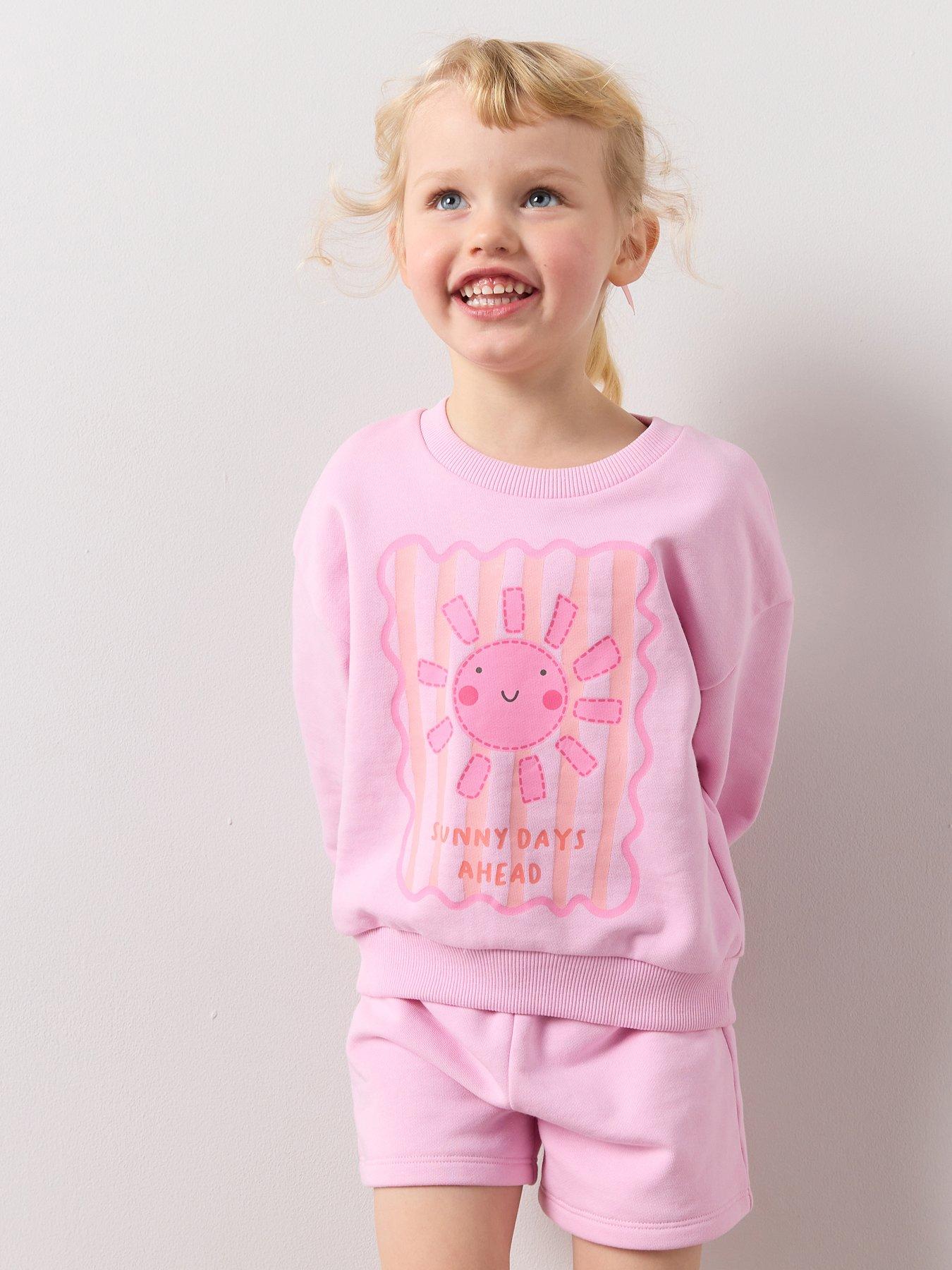 The Very Collection Girls Sweatshirt And Short Set Lightweight - Pink