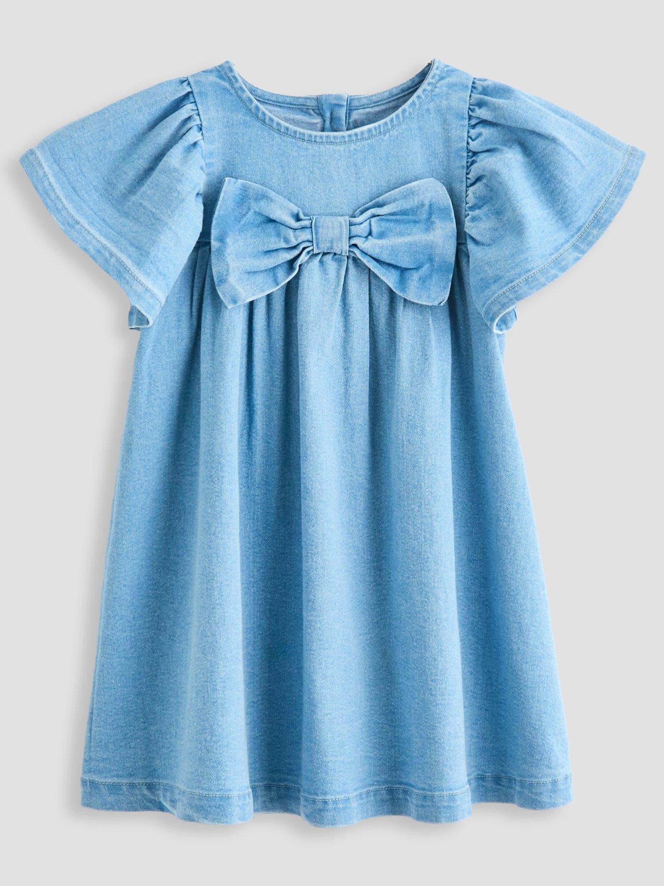 Image 1 of 4 of The Very Collection Girls Bow Denim Dress - Light Wash