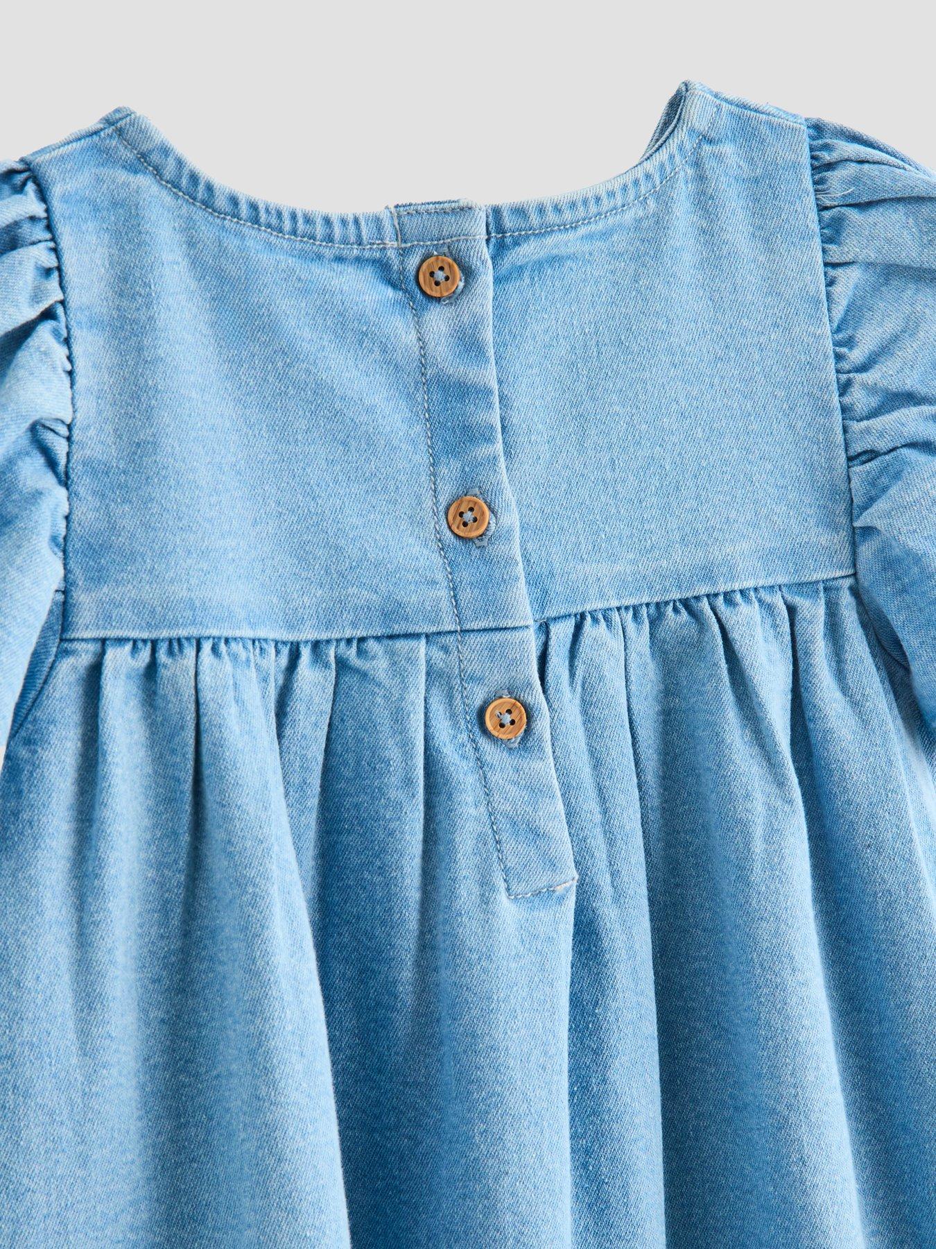 Image 3 of 4 of The Very Collection Girls Bow Denim Dress - Light Wash