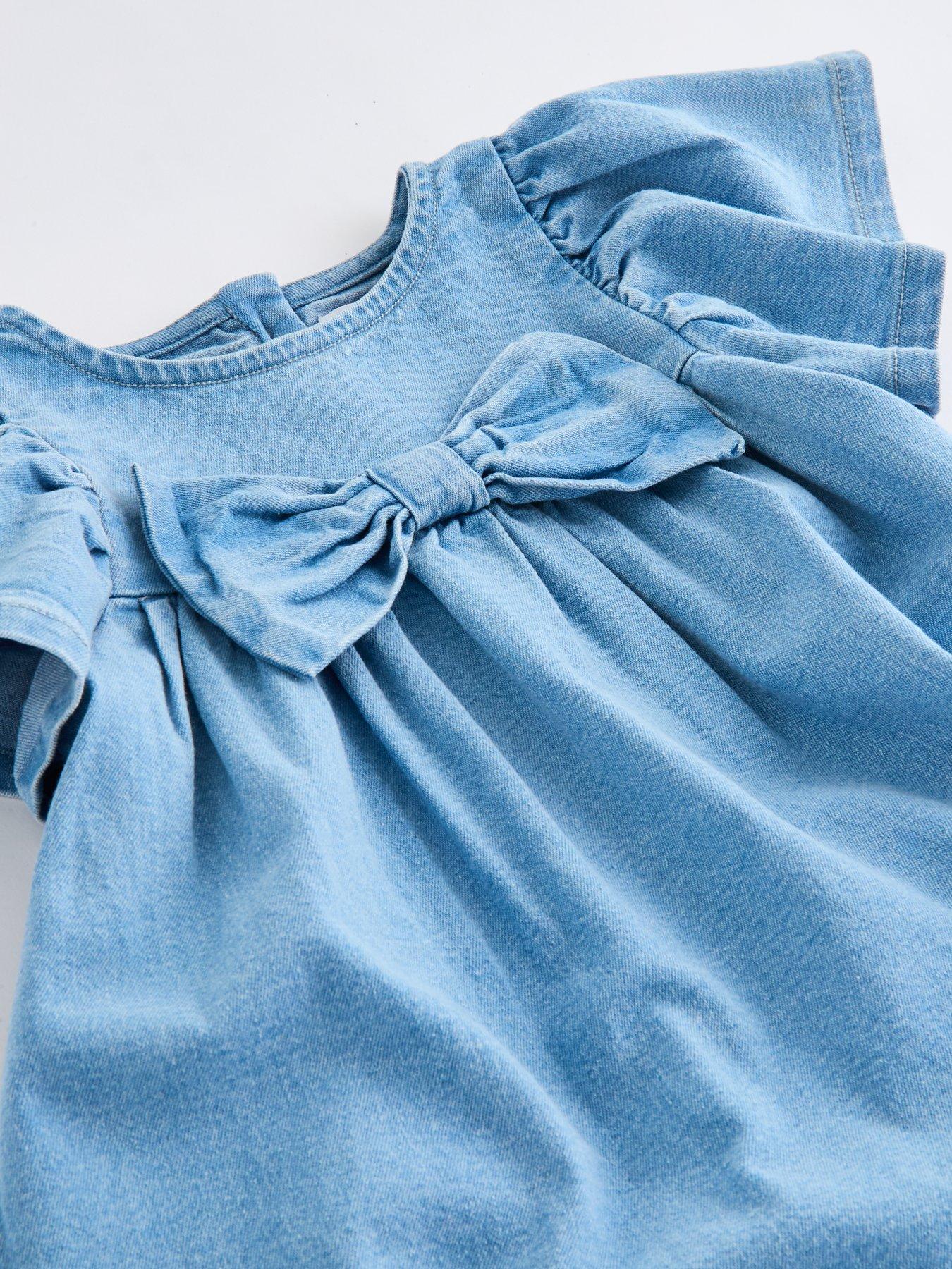 Image 4 of 4 of The Very Collection Girls Bow Denim Dress - Light Wash