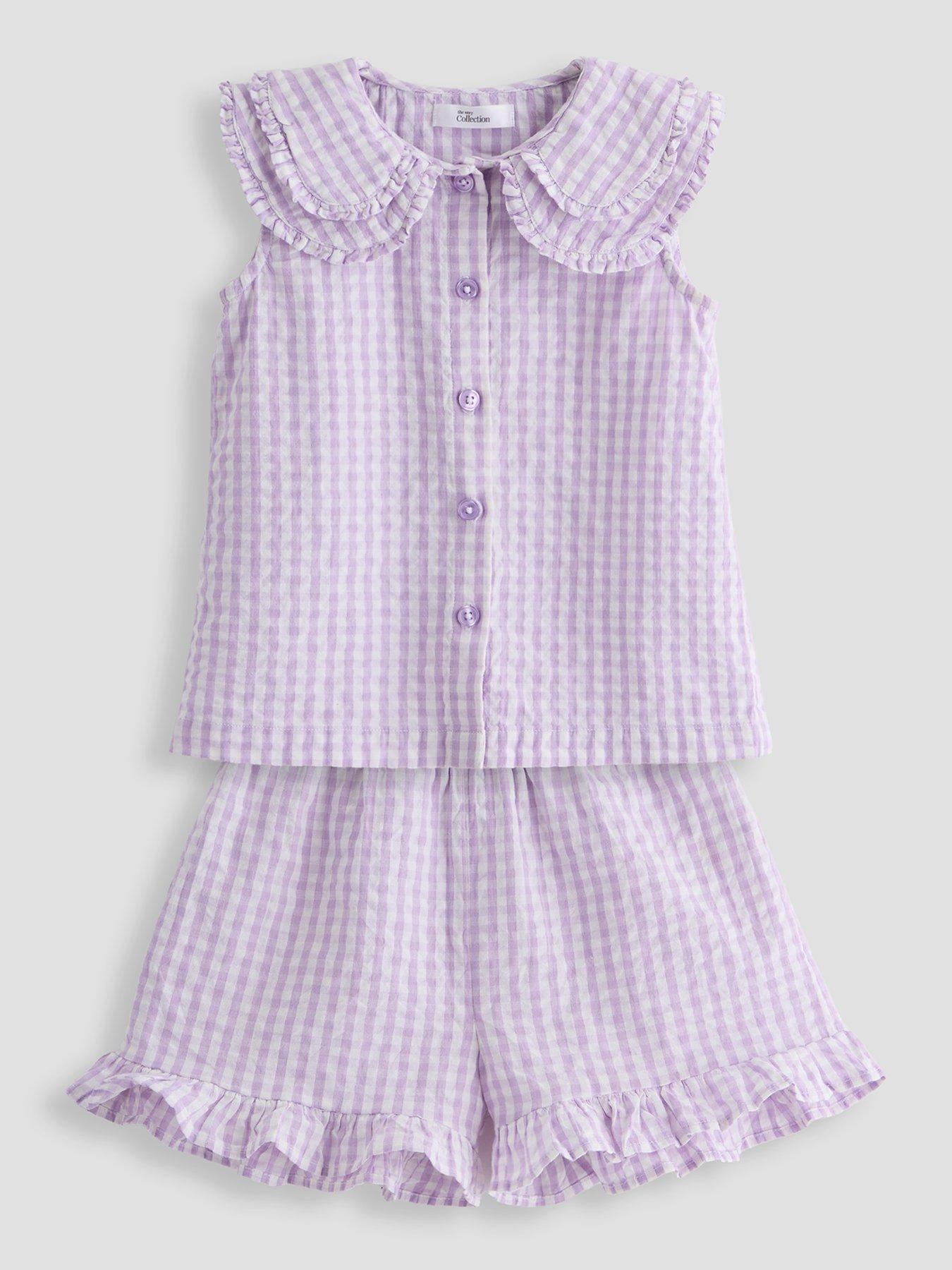 Image 1 of 5 of The Very Collection Girls Woven Gingham Top &amp; Shorts Set - Lilac